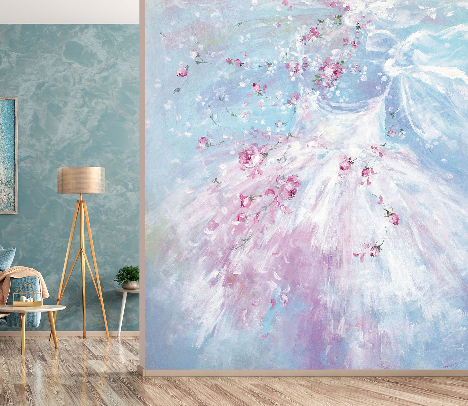 3D Pink Flowers Petals Dress 3126 Debi Coules Wall Mural Wall Murals