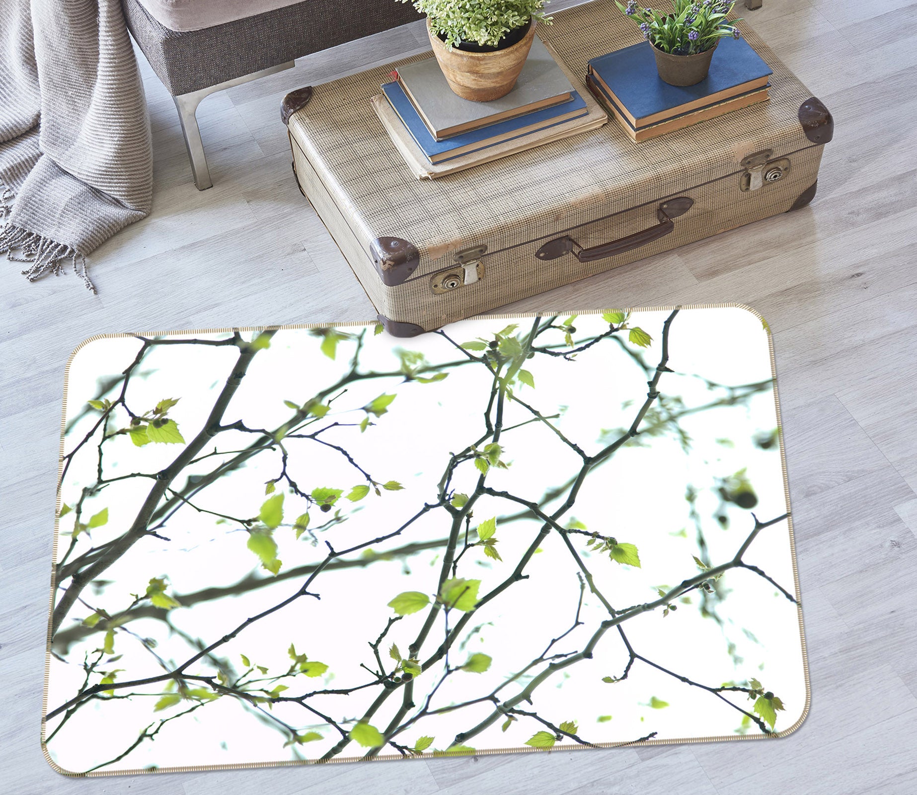 3D Twig Young Leaves 83185 Assaf Frank Rug Non Slip Rug Mat