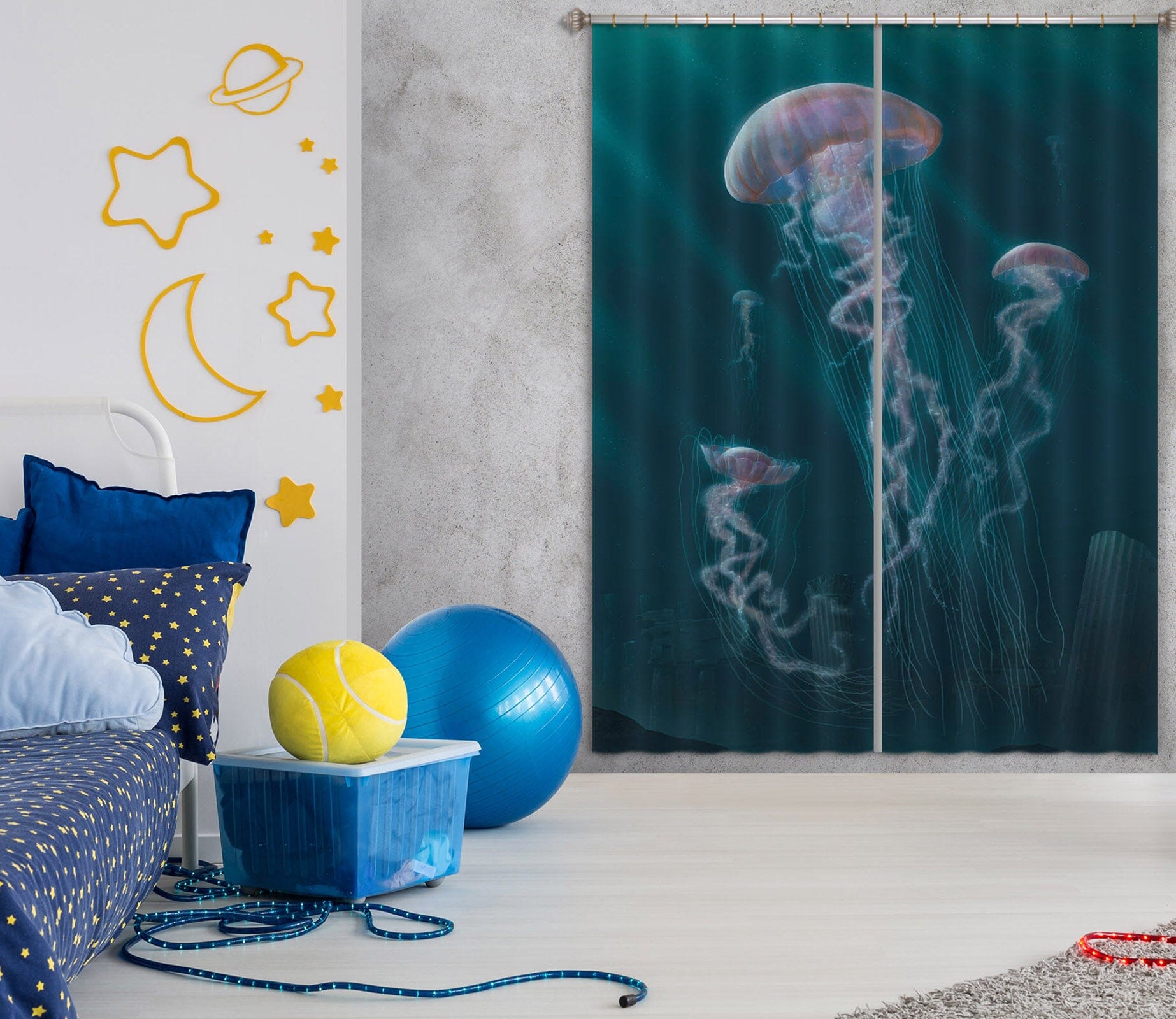 3D Jellyfish Def 046 Vincent Hie Curtain Curtains Drapes Curtains AJ Creativity Home 