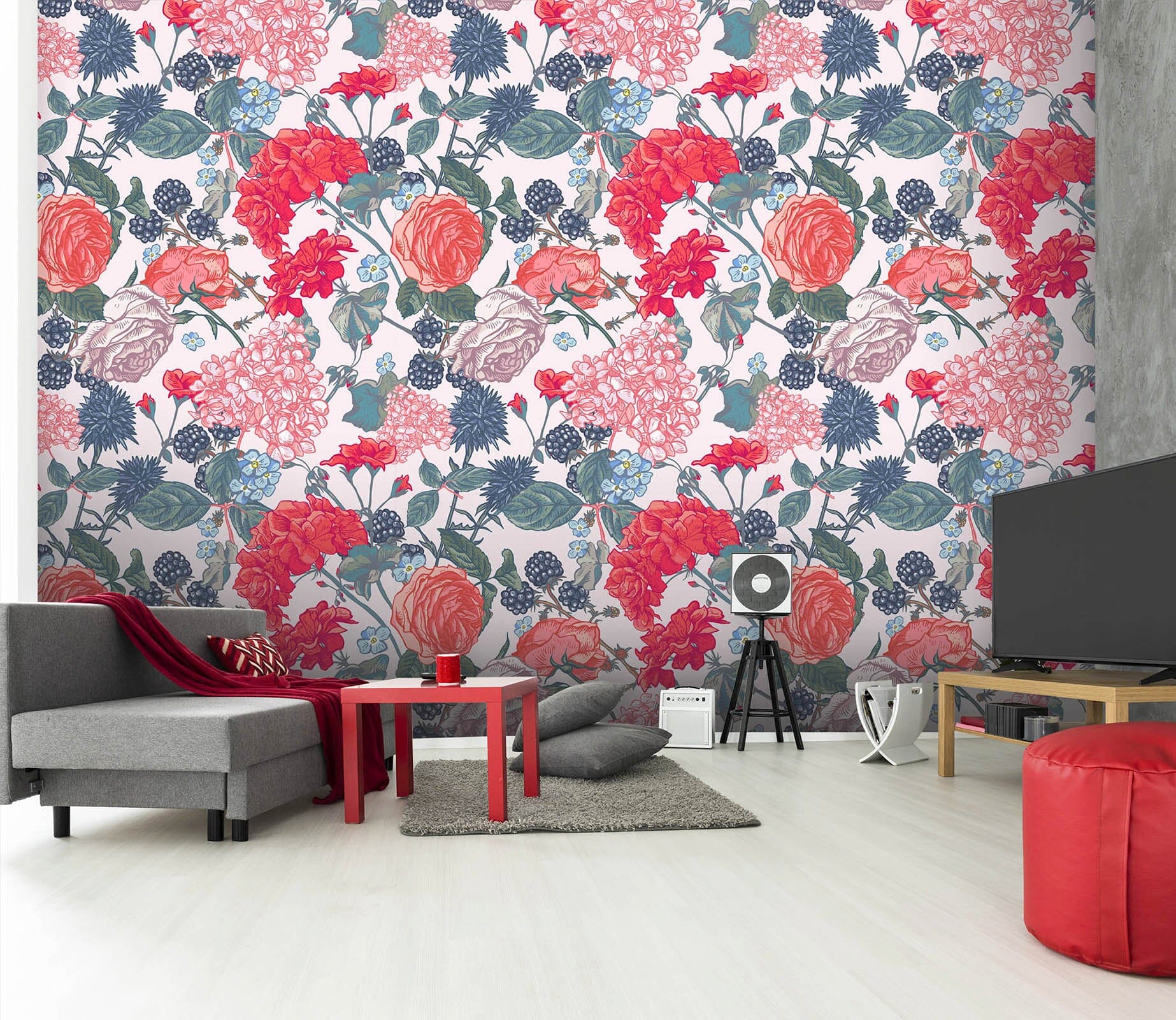 3D Red Peony Grape 10 Wall Murals Wallpaper AJ Wallpaper 2 