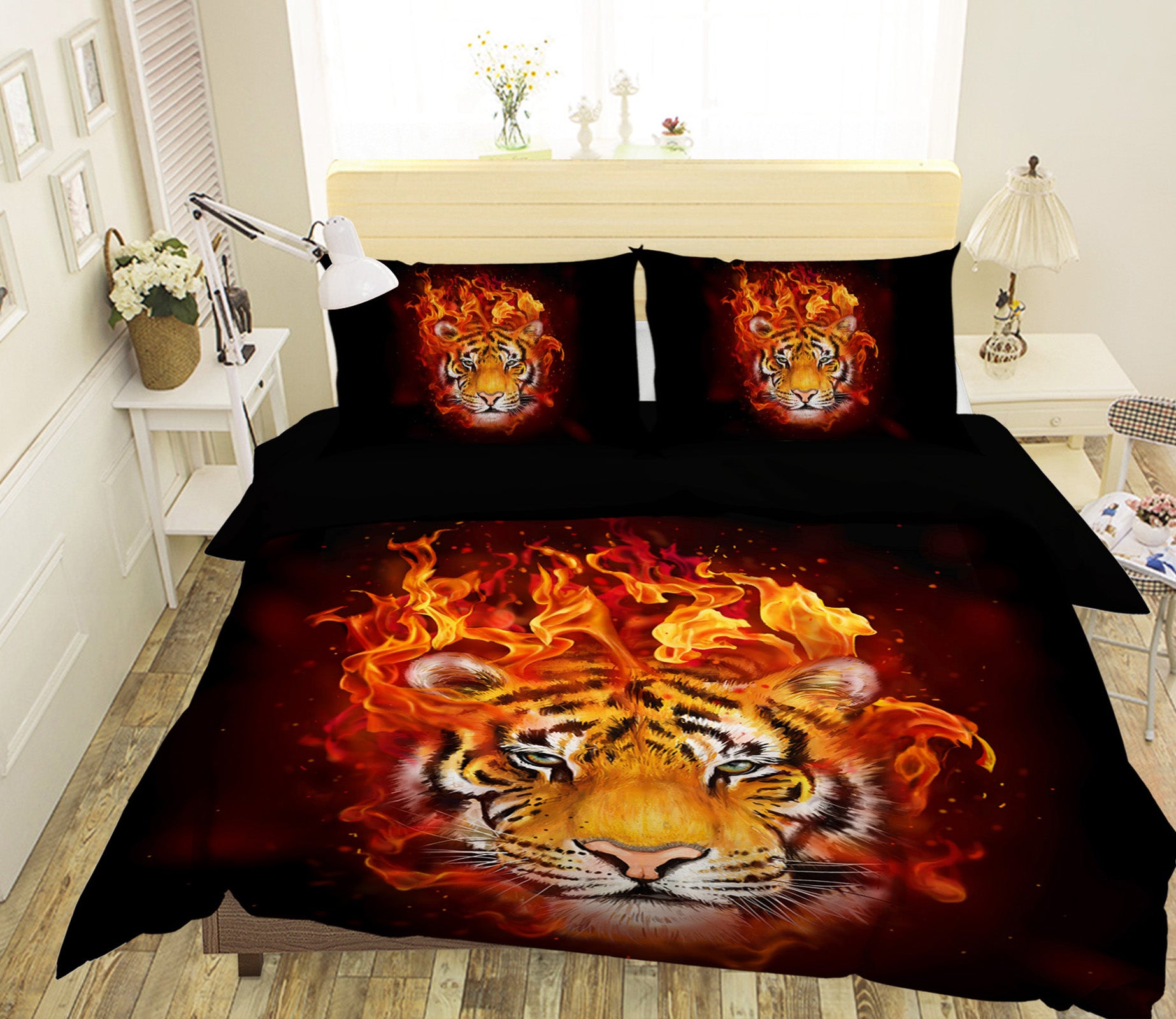 3D Flame Tiger 108 Bed Pillowcases Quilt