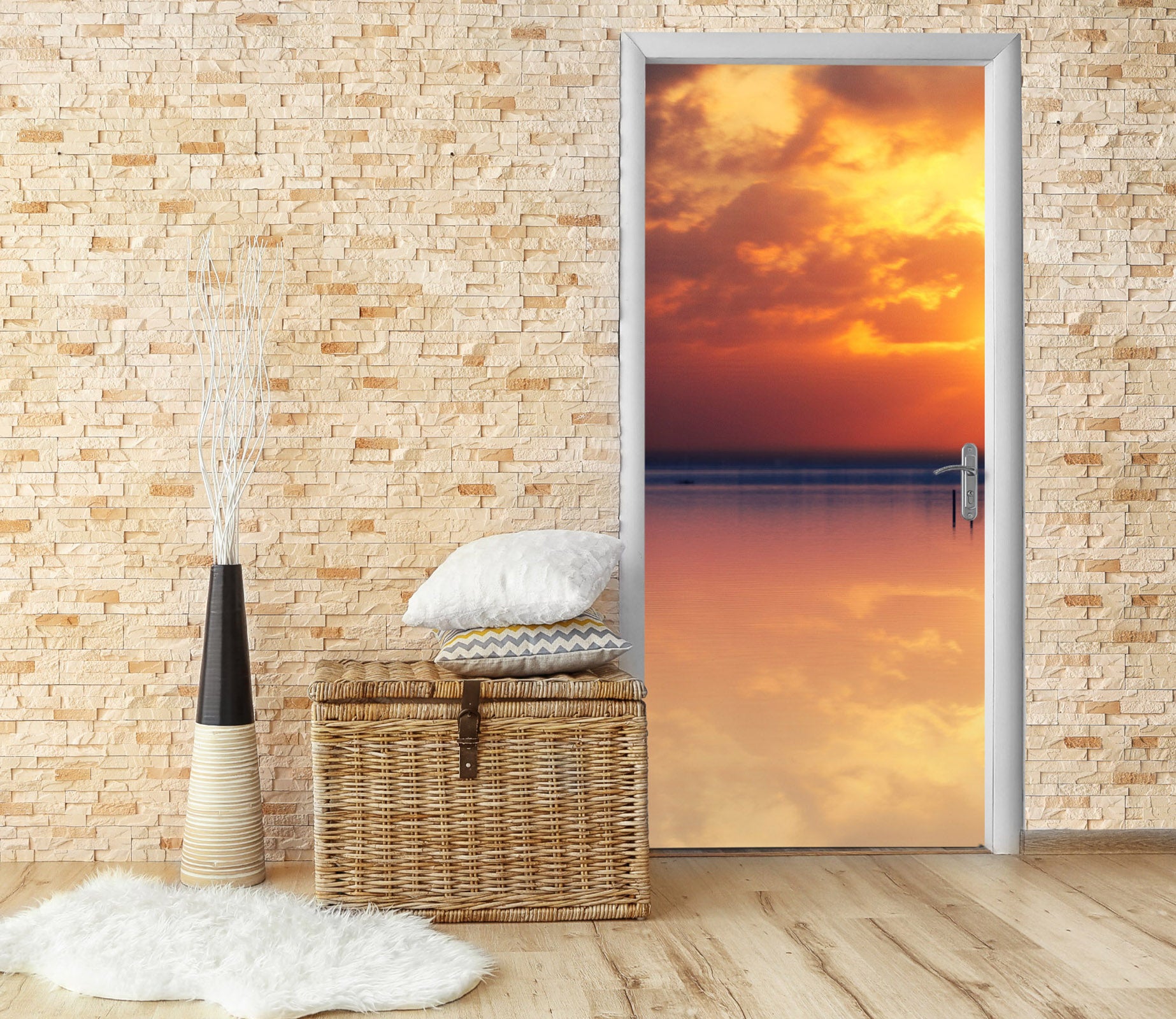 3D Golden Sky Lake 119222 Marco Carmassi Door Mural