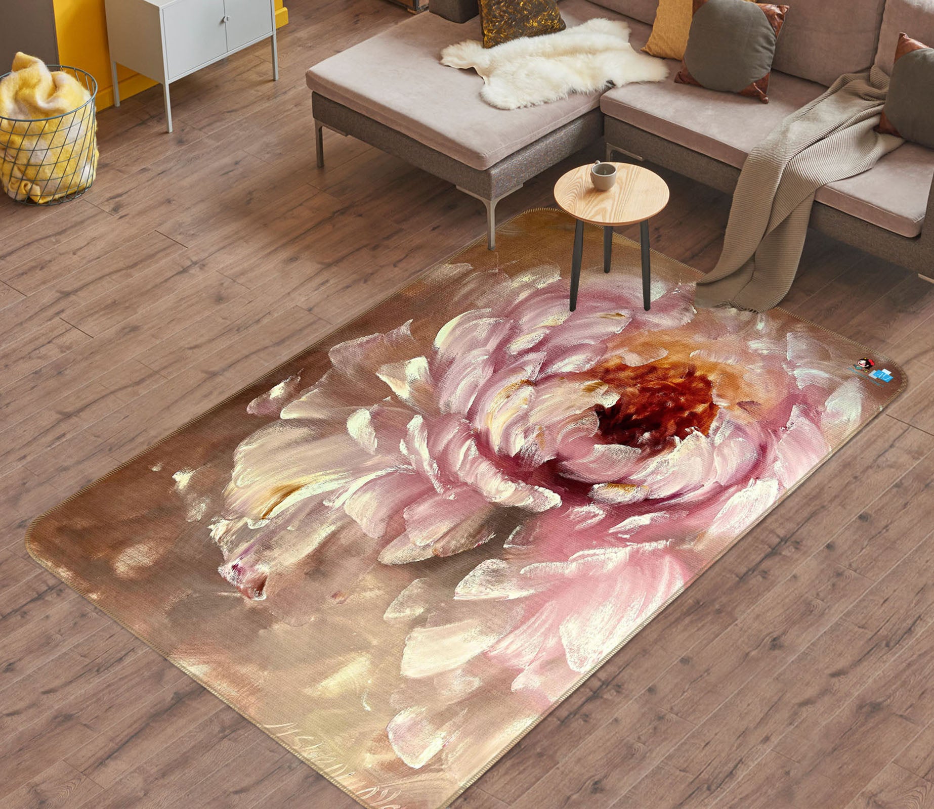 3D Pink Flower 3863 Skromova Marina Rug Non Slip Rug Mat