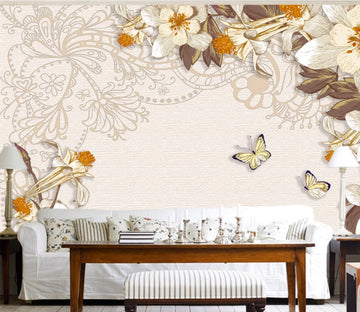 3D Yellow Butterfly WC364 Wall Murals