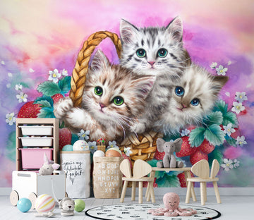 3D Strawberry Cat 5435 Kayomi Harai Wall Mural Wall Murals