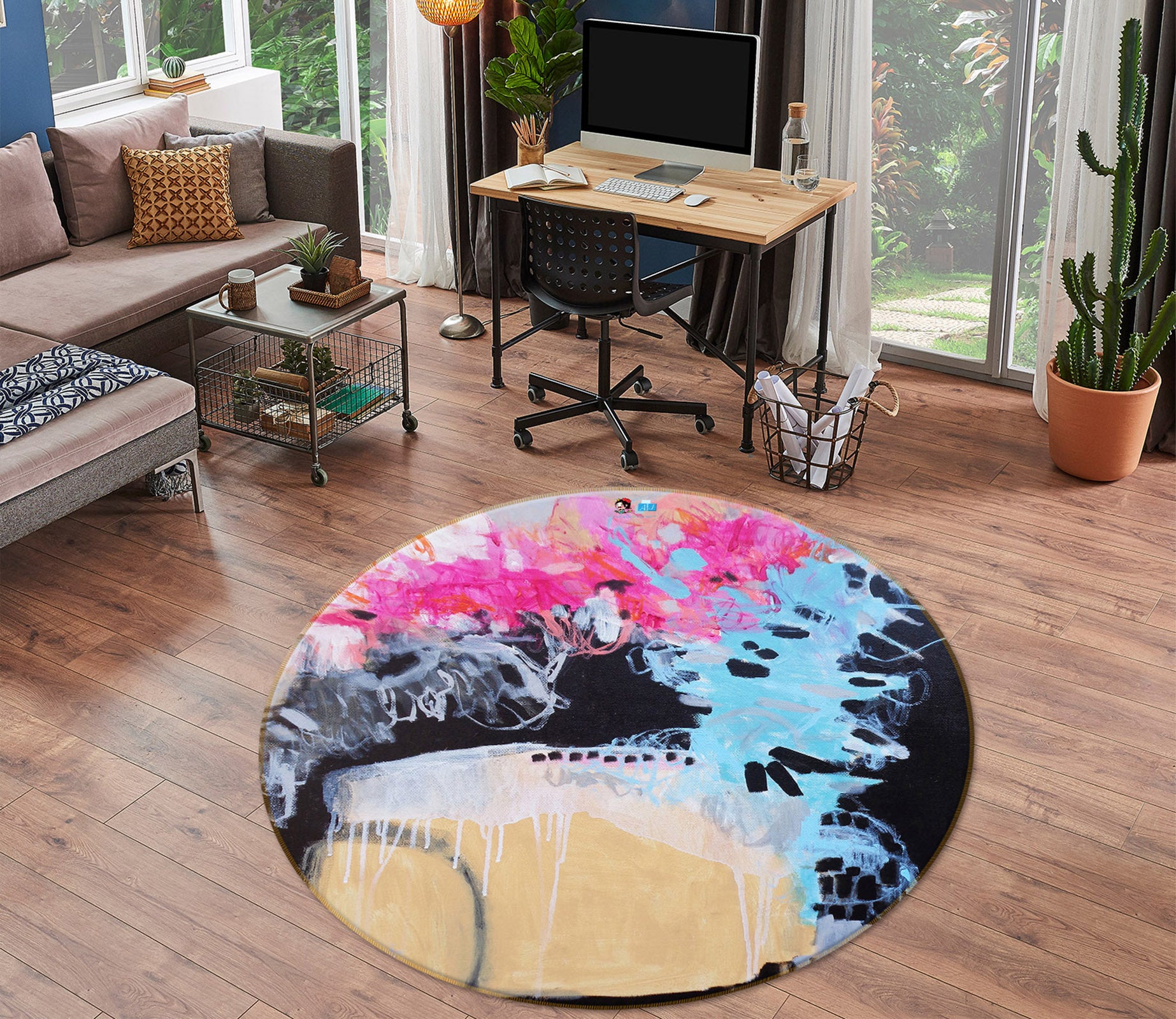 3D Sky Blue 1385 Misako Chida Rug Round Non Slip Rug Mat