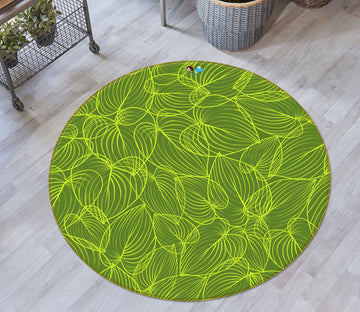 3D Green Line Leaves 10518 Kashmira Jayaprakash Rug Round Non Slip Rug Mat