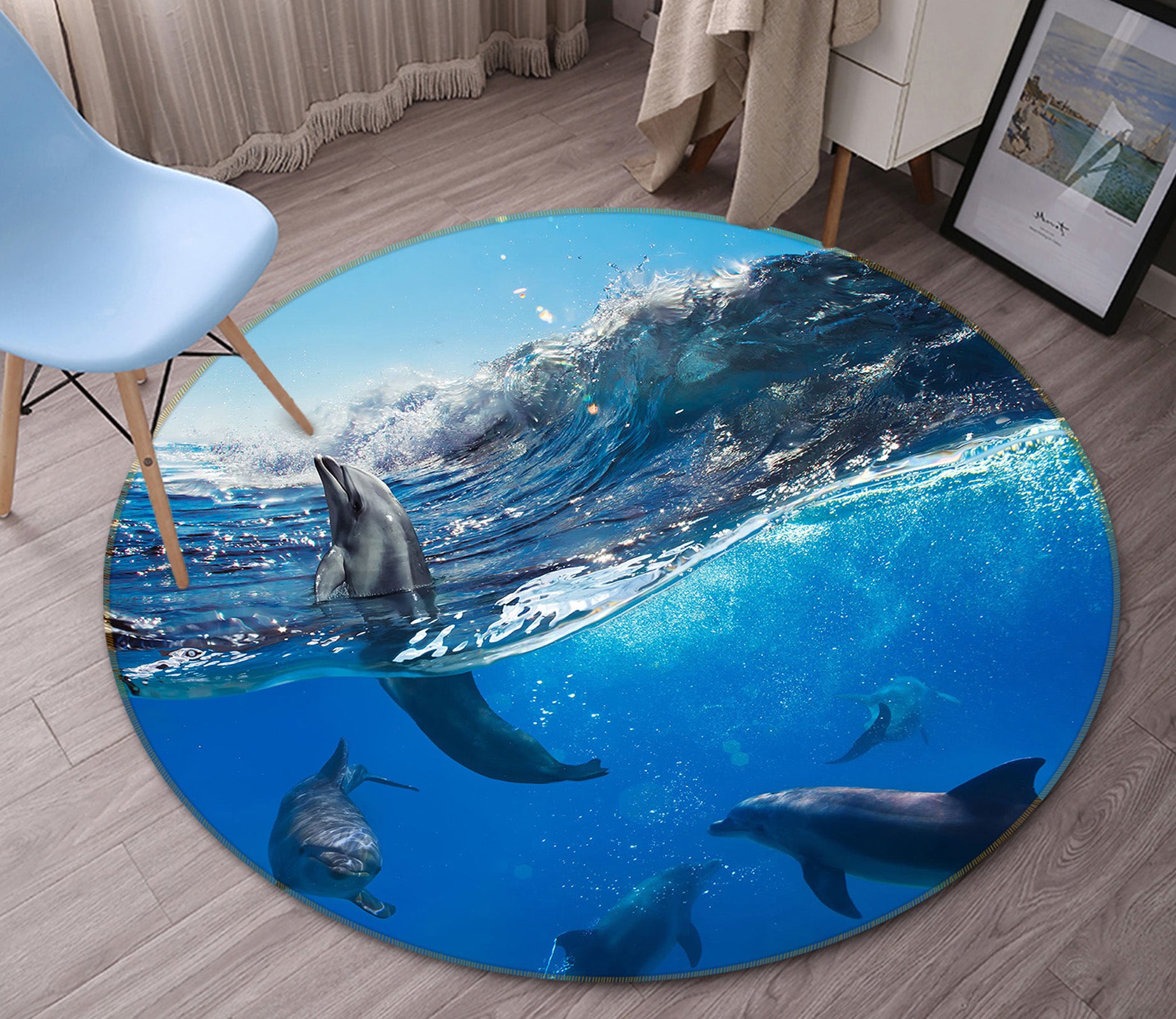 3D Dolphin 38013 Animal Round Non Slip Rug Mat