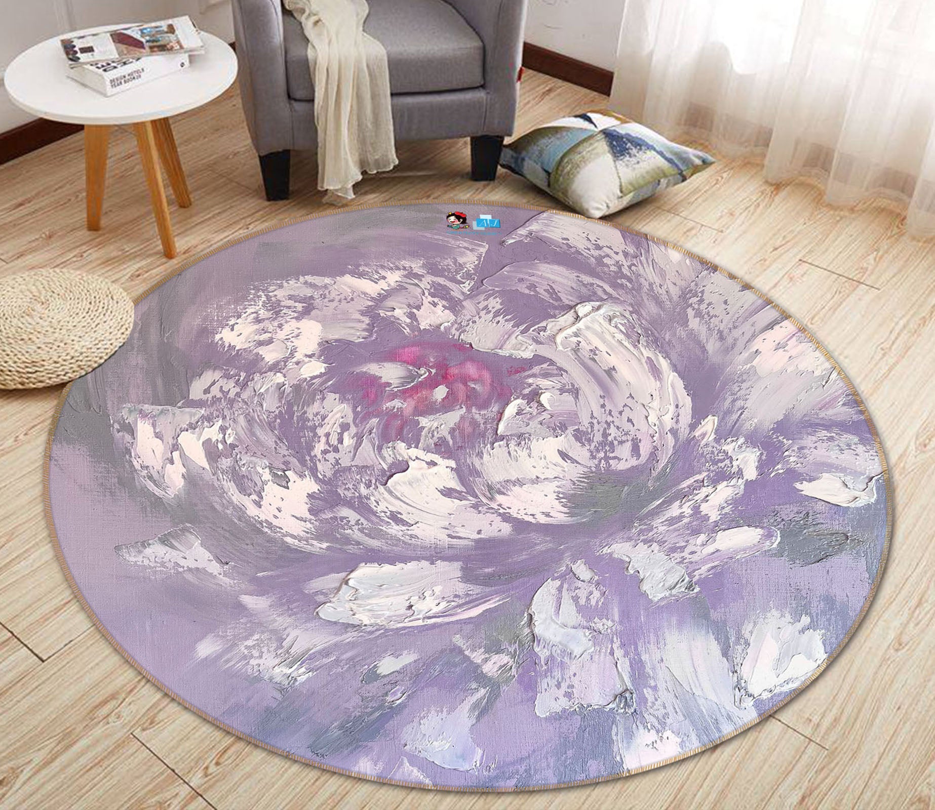 3D White Pattern 3886 Skromova Marina Rug Round Non Slip Rug Mat