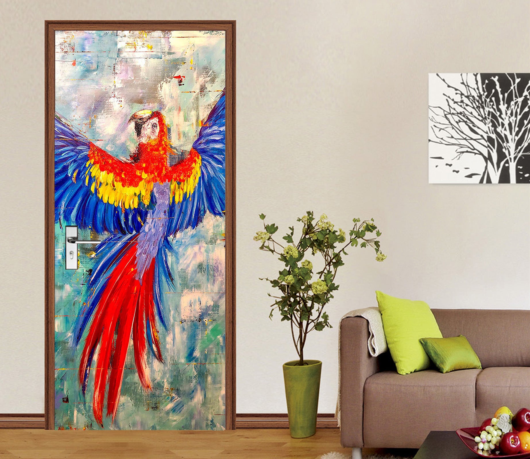 3D Watercolor Parrot 858 Skromova Marina Door Mural