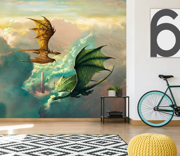 3D Tower Clouds Dragon 7085 Ciruelo Wall Mural Wall Murals