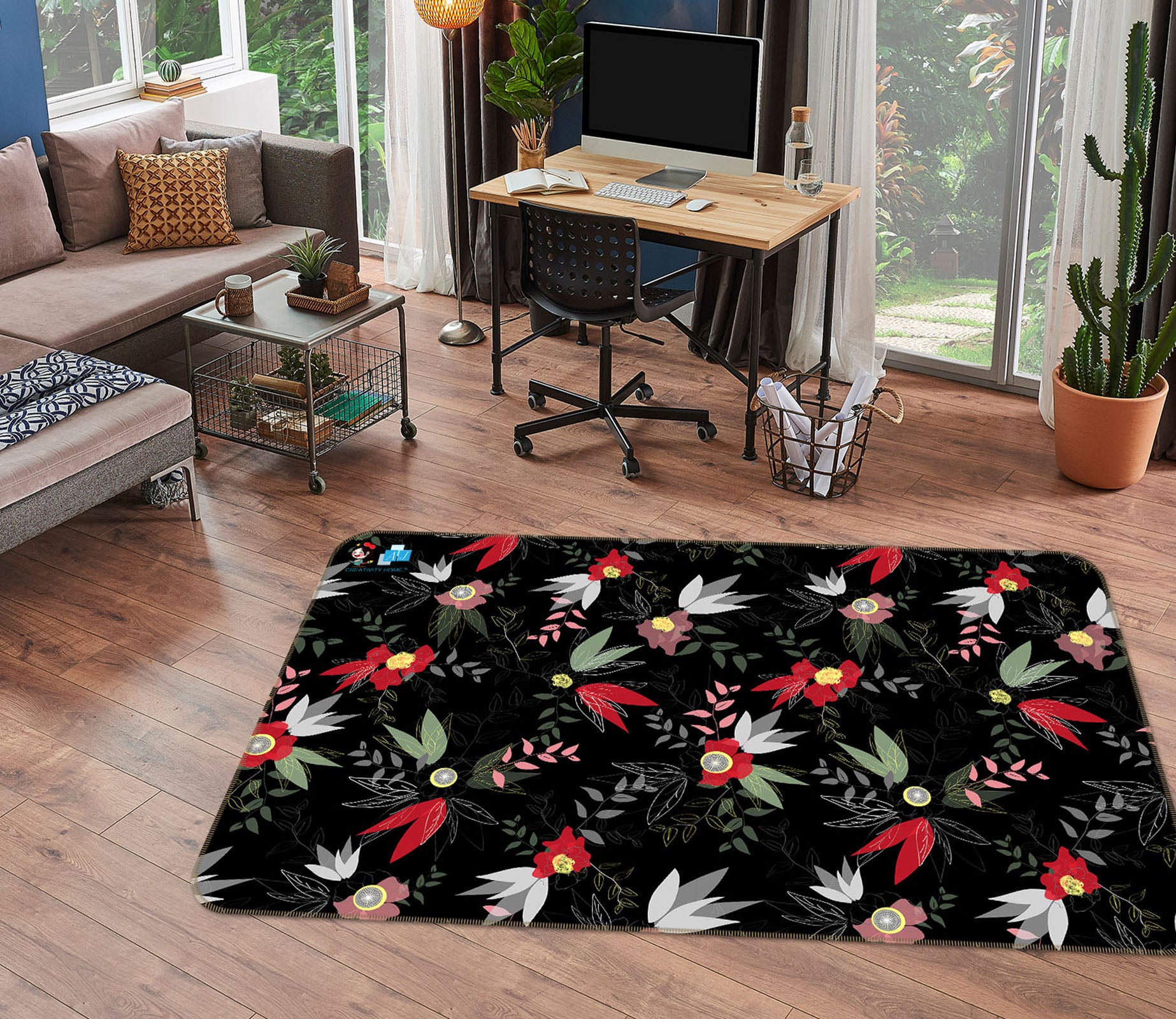 3D Colorful Flowers Leaves 10752 Kashmira Jayaprakash Rug Non Slip Rug Mat