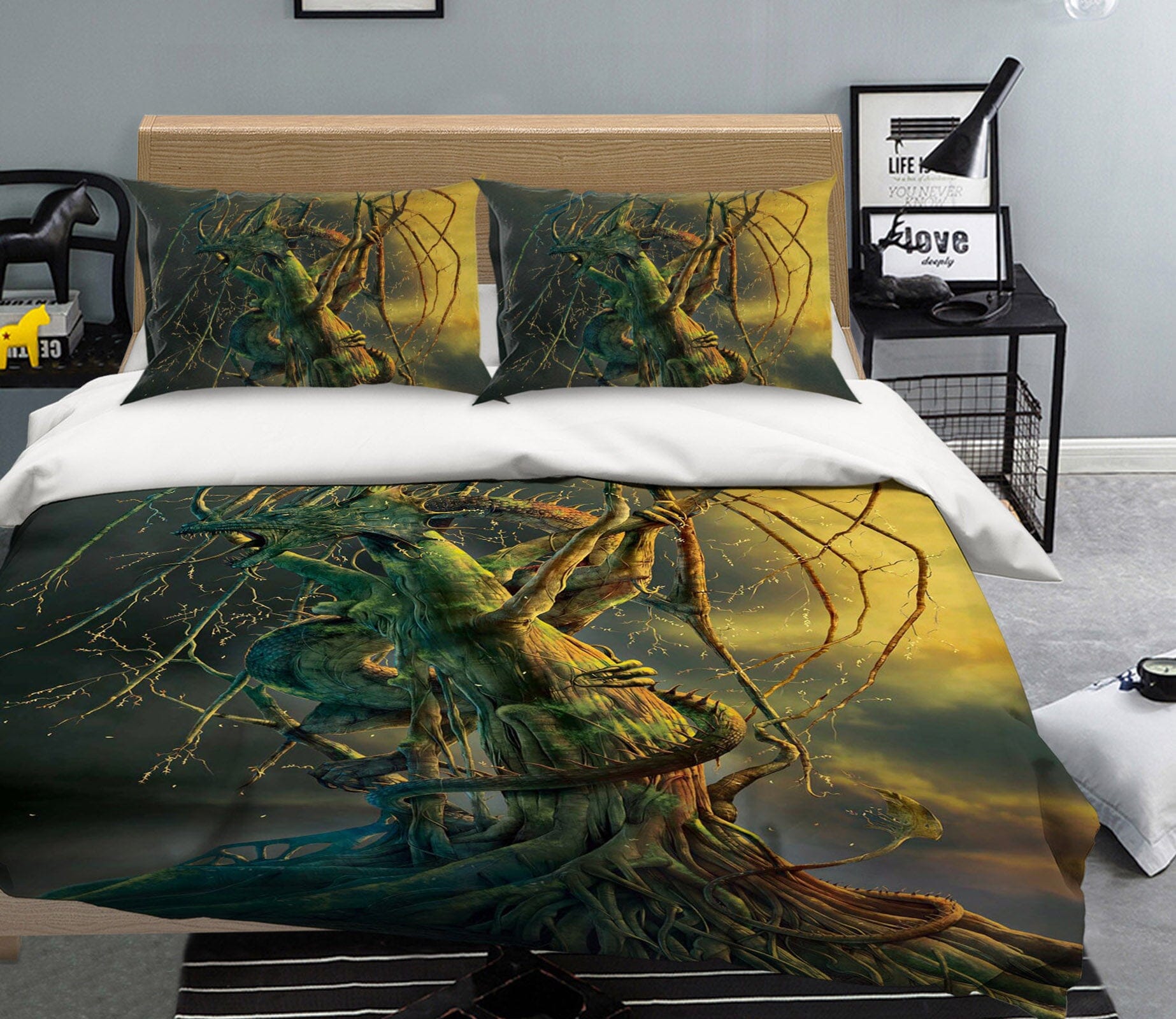 3D Tree Dragon 093 Bed Pillowcases Quilt Exclusive Designer Vincent Quiet Covers AJ Creativity Home 