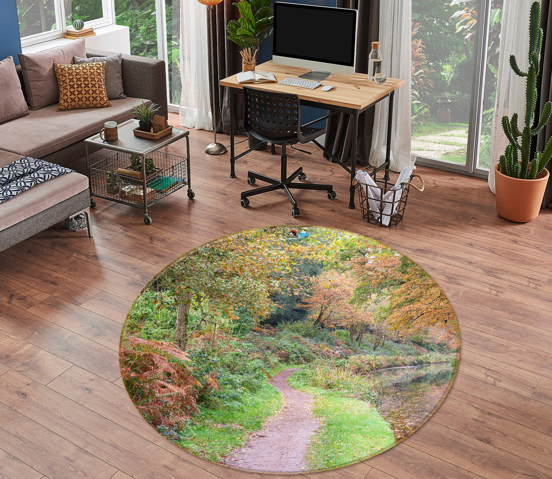 3D Tree Path 7362 Assaf Frank Rug Round Non Slip Rug Mat