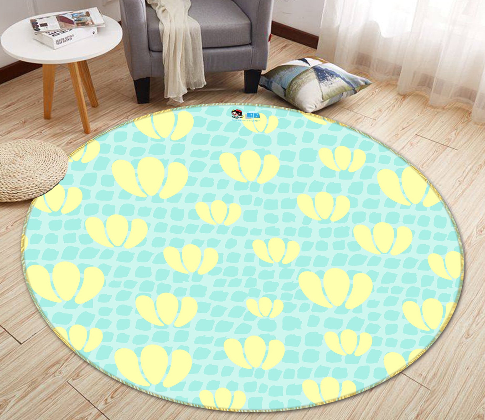 3D Yellow Flowers 10561 Kashmira Jayaprakash Rug Round Non Slip Rug Mat