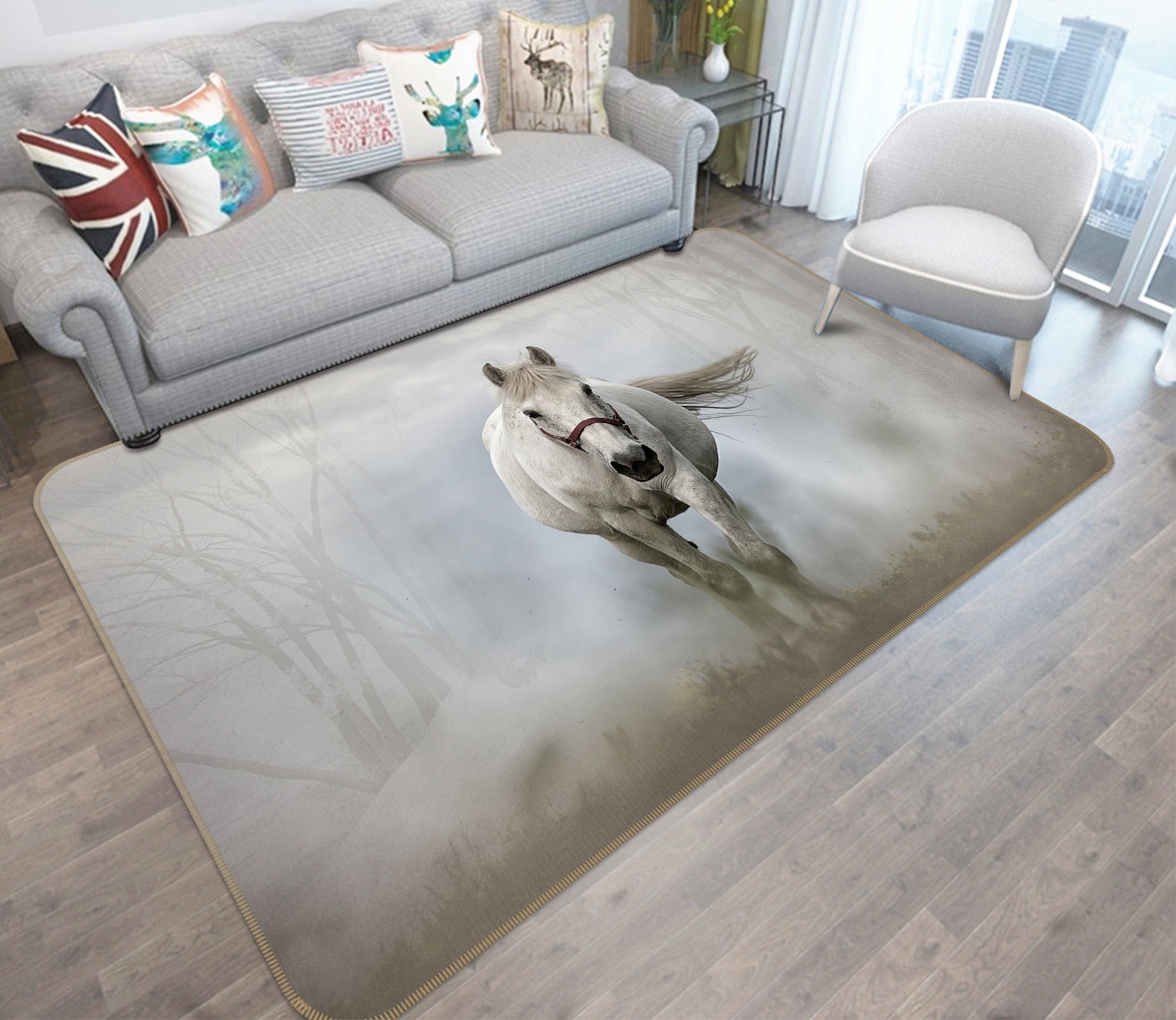 3D White Horse 82117 Animal Non Slip Rug Mat