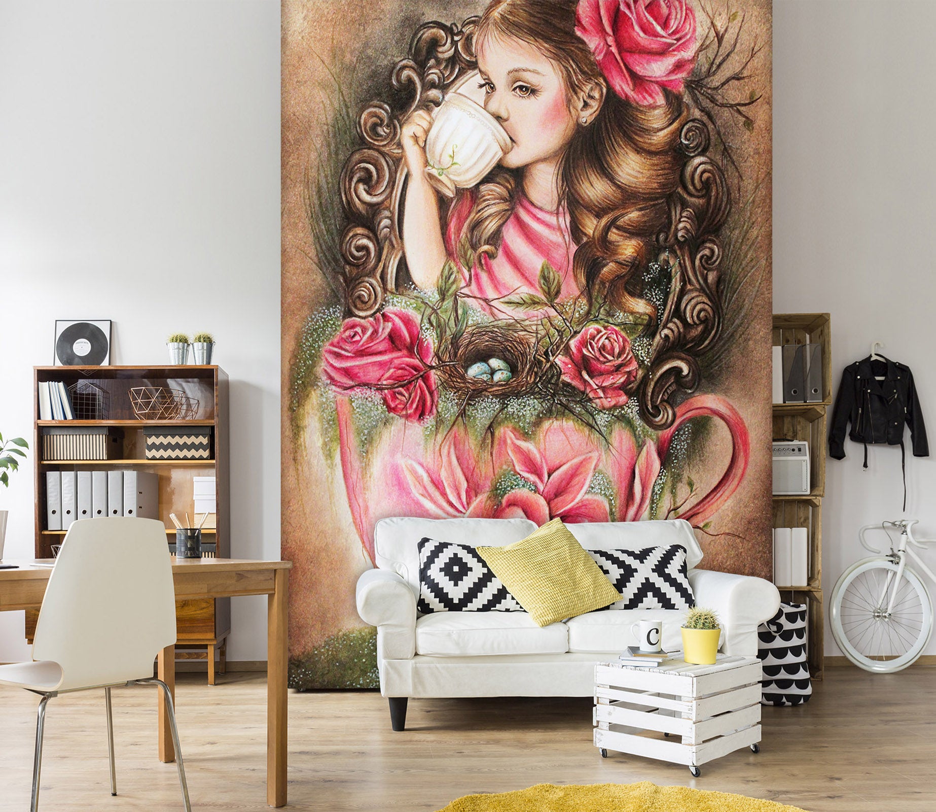 3D Red Rose Girl 8454 Sheena Pike Wall Mural Wall Murals