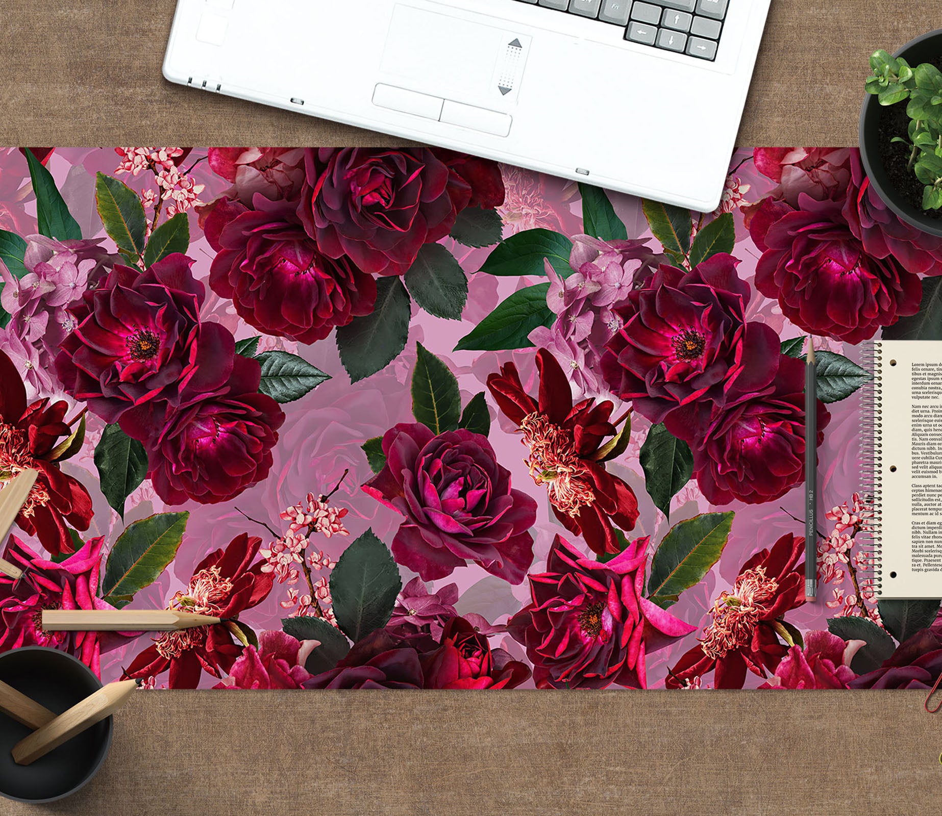 3D Red Pink Rose 120156 Uta Naumann Desk Mat