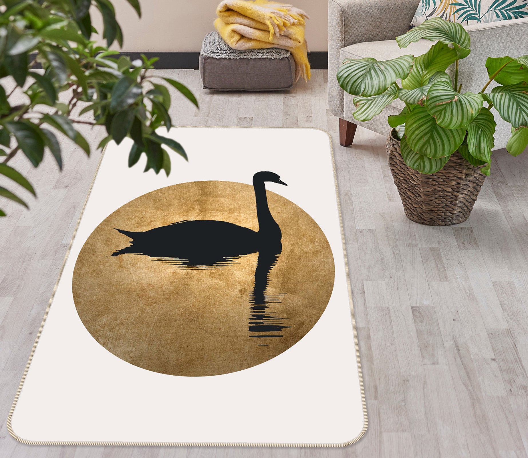 3D Black Swan 1125 Boris Draschoff Rug Non Slip Rug Mat