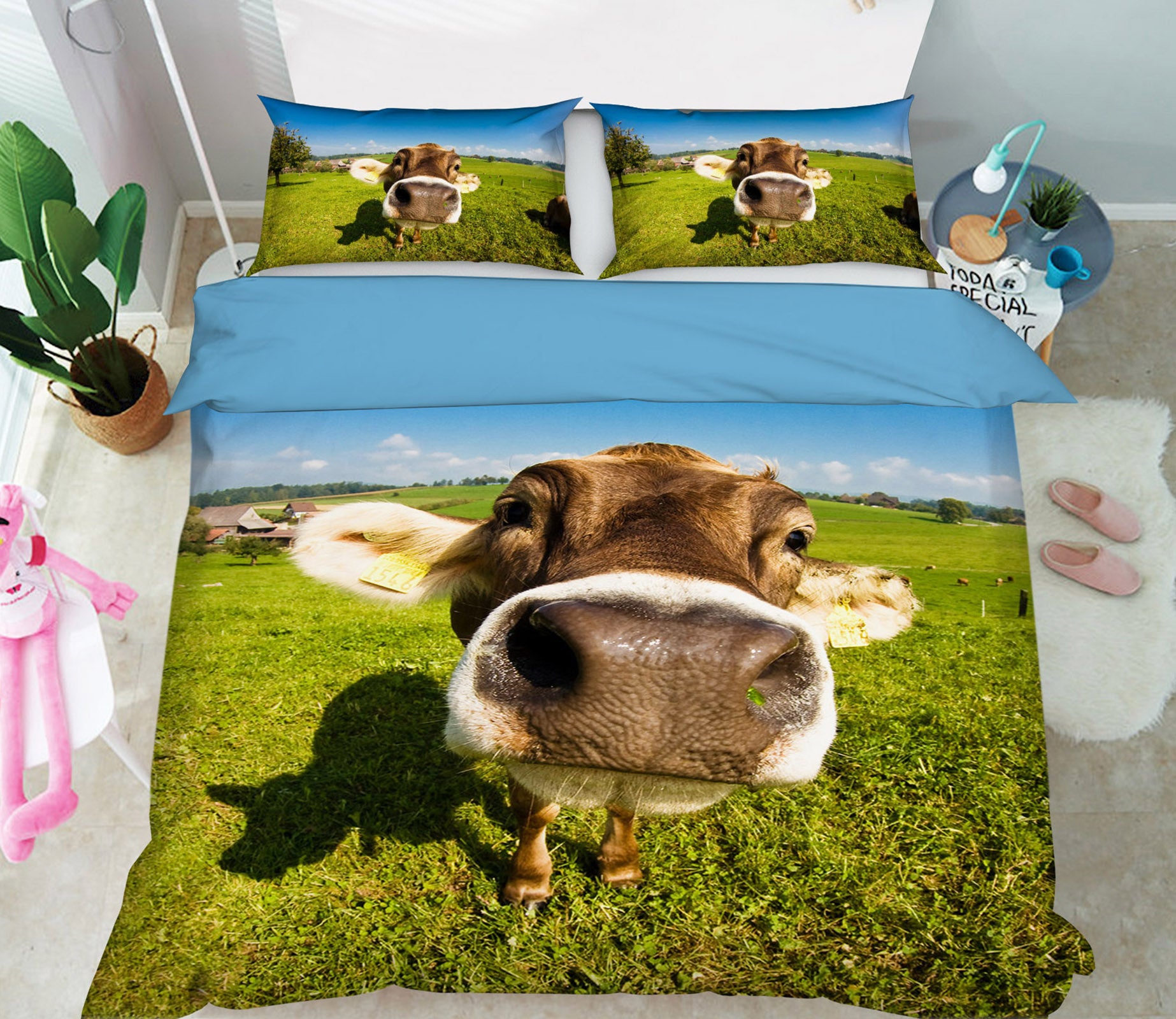 3D Lawn Bull Head 093 Bed Pillowcases Quilt