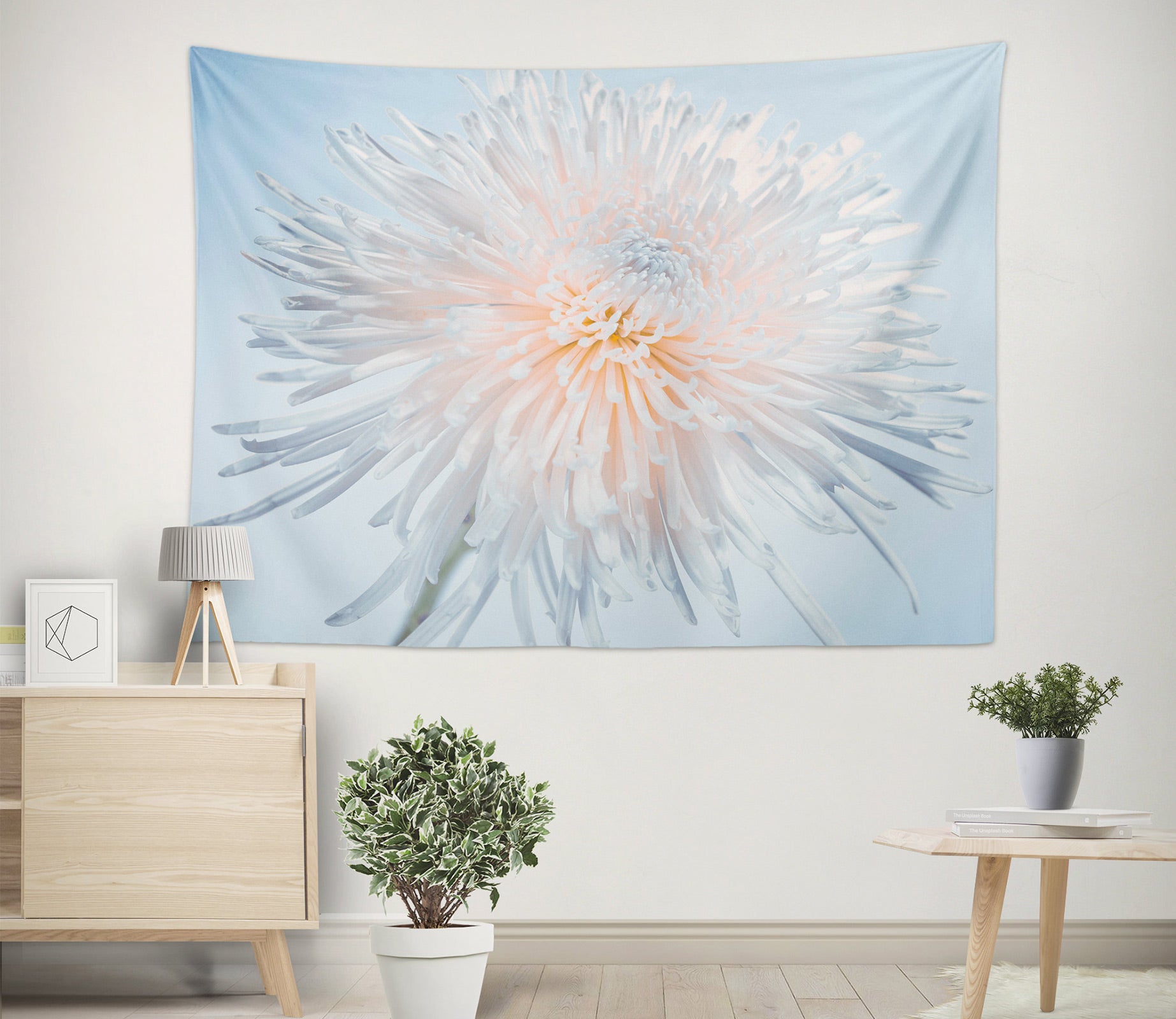 3D White Chrysanthemum 11650 Assaf Frank Tapestry Hanging Cloth Hang