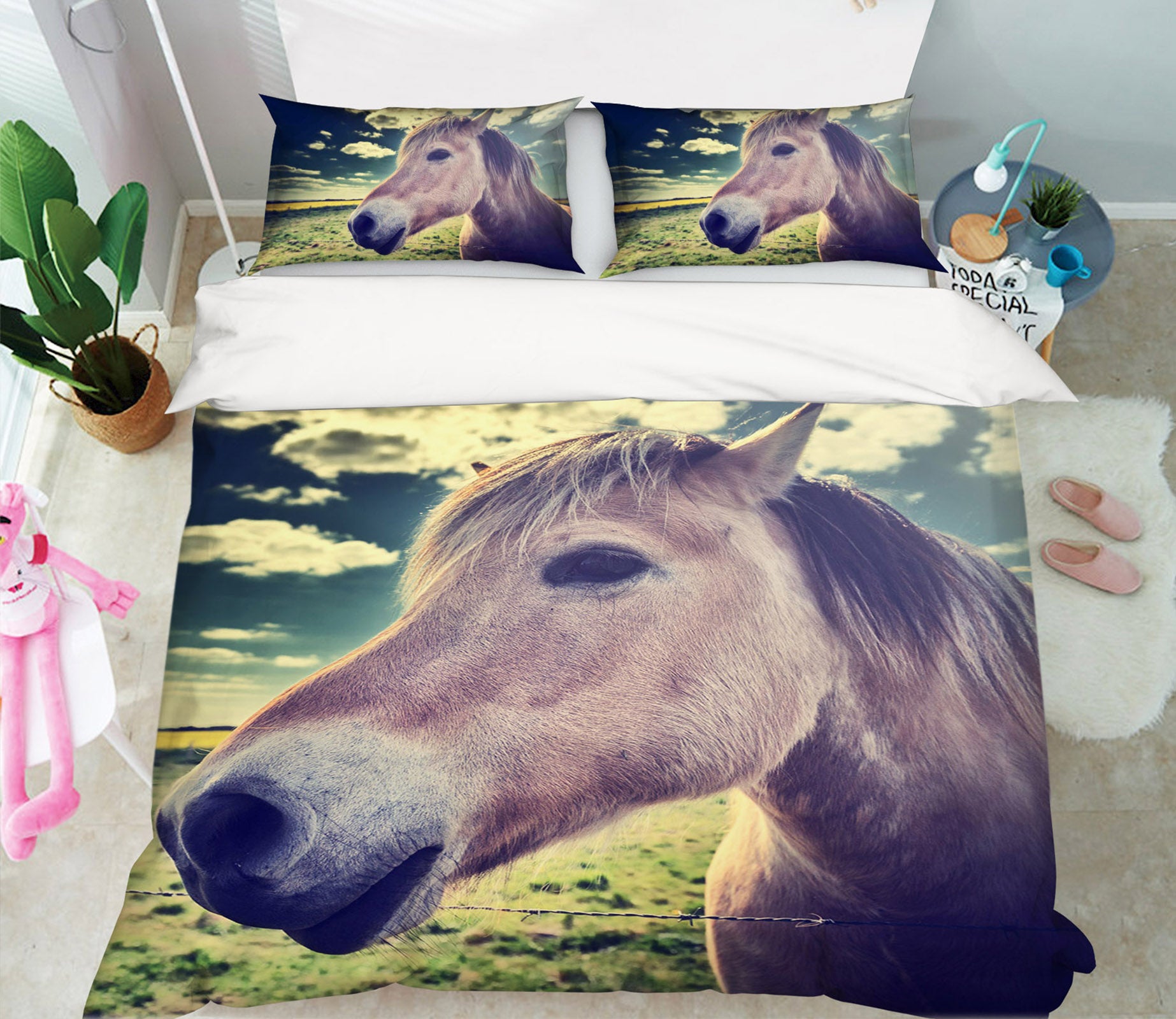 3D Horse Head 062 Bed Pillowcases Quilt