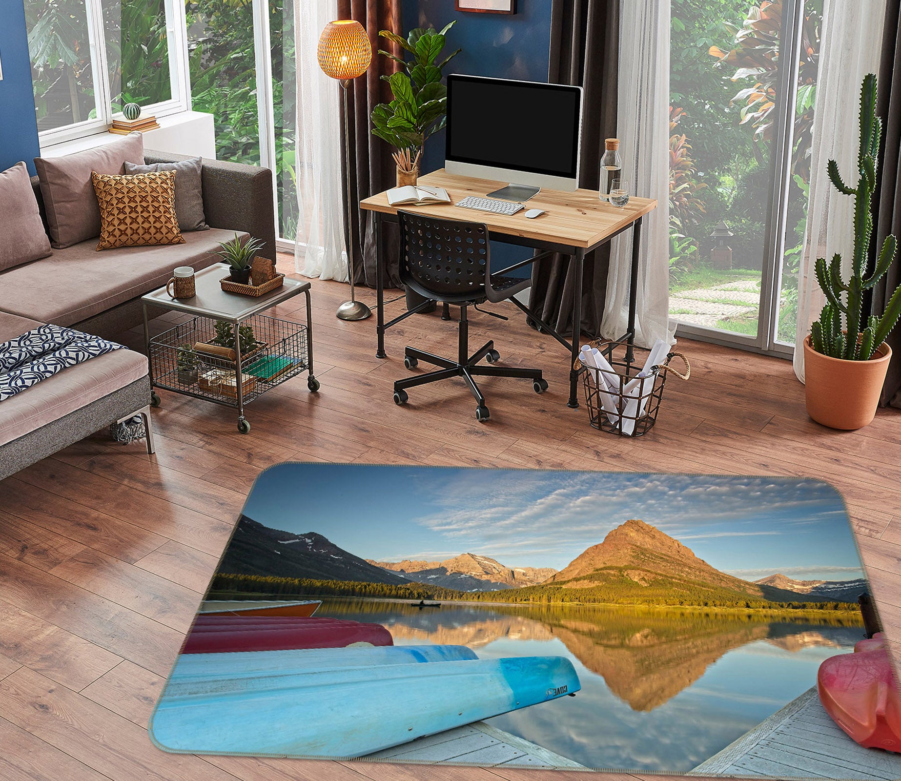 3D Swiftcurrent Lake Kayaks 84080 Kathy Barefield Rug Non Slip Rug Mat