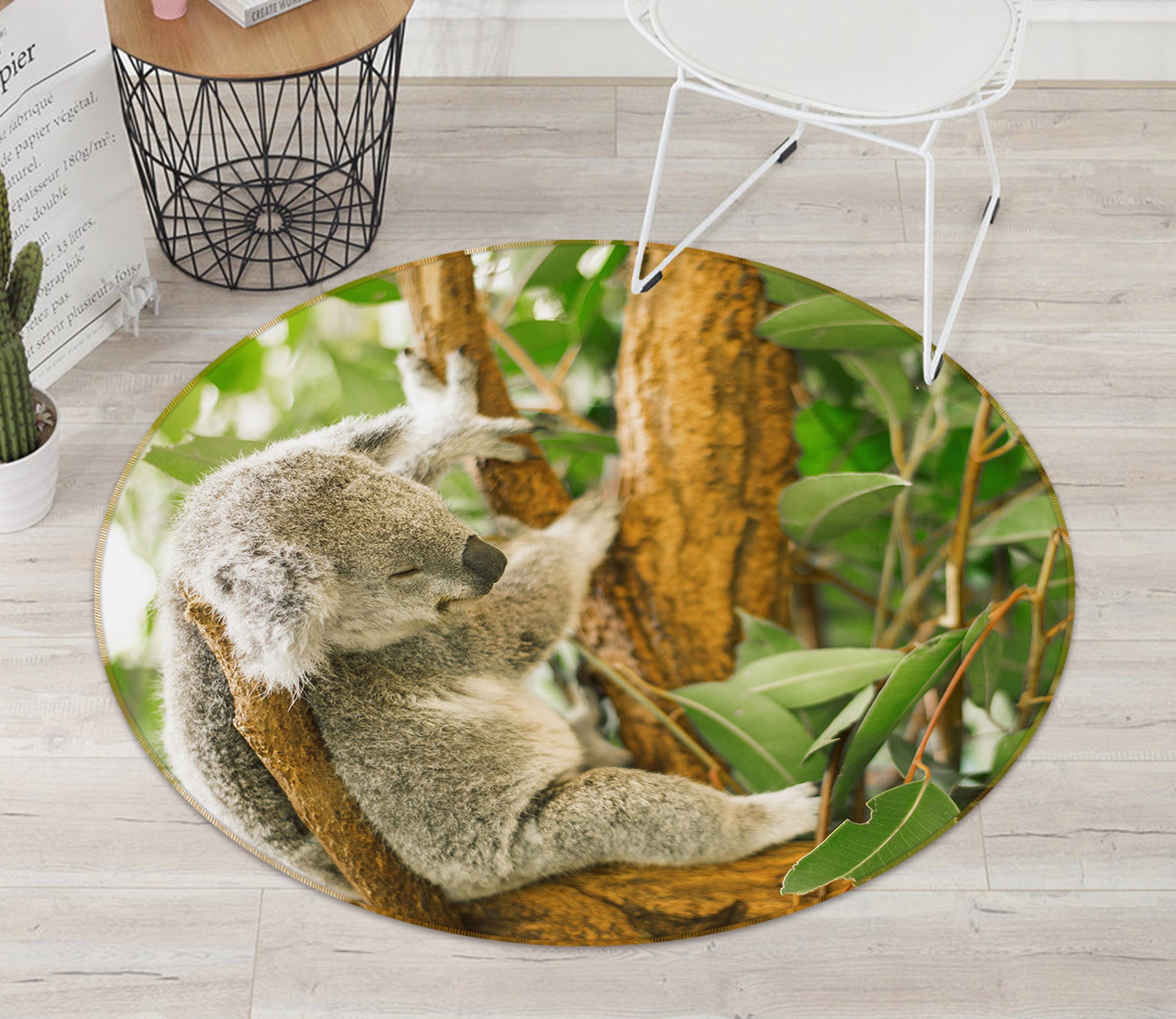 3D Koala Tree 37189 Animal Round Non Slip Rug Mat