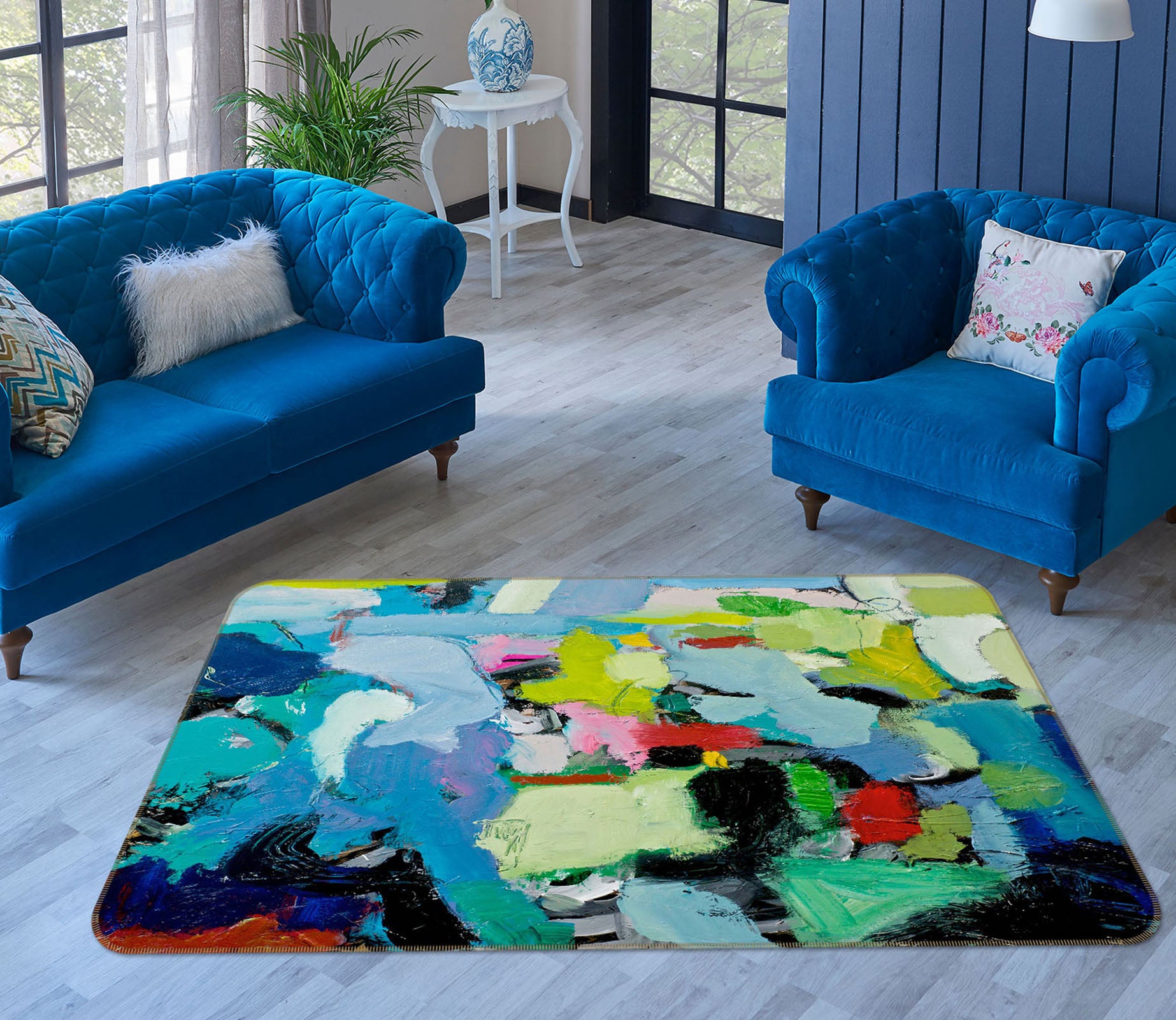 3D Blue Graffiti 1048 Allan P. Friedlander Rug Non Slip Rug Mat