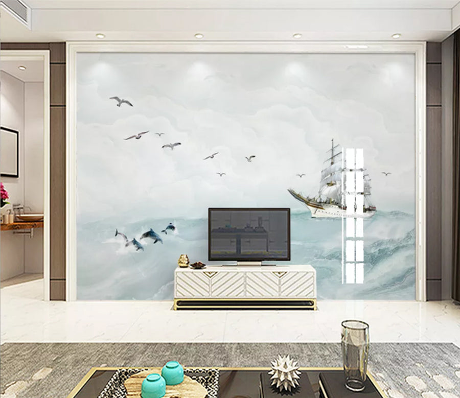 3D Steamer Dolphin WC886 Wall Murals