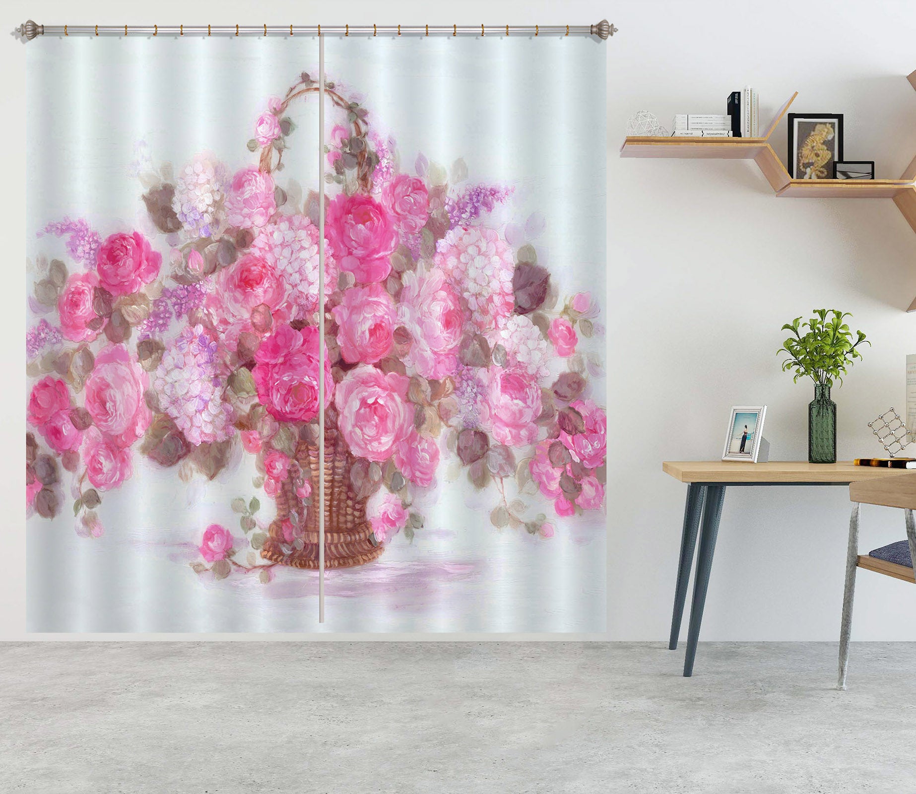 3D Pink Flower Basket 3049 Debi Coules Curtain Curtains Drapes