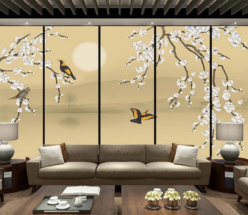 3D Moon Yellow Bird WC1231 Wall Murals