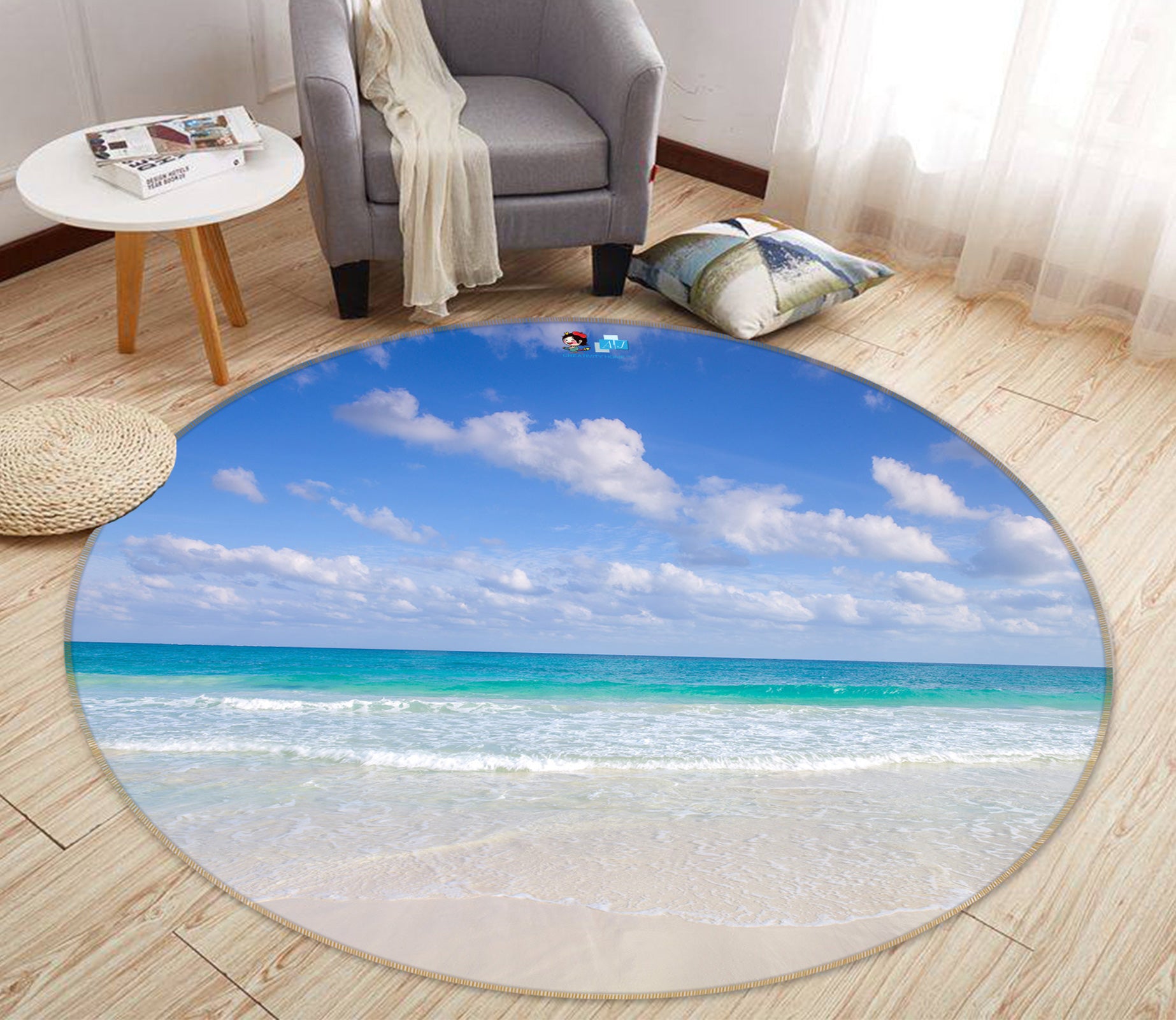 3D Beach Waves 7538 Assaf Frank Rug Round Non Slip Rug Mat