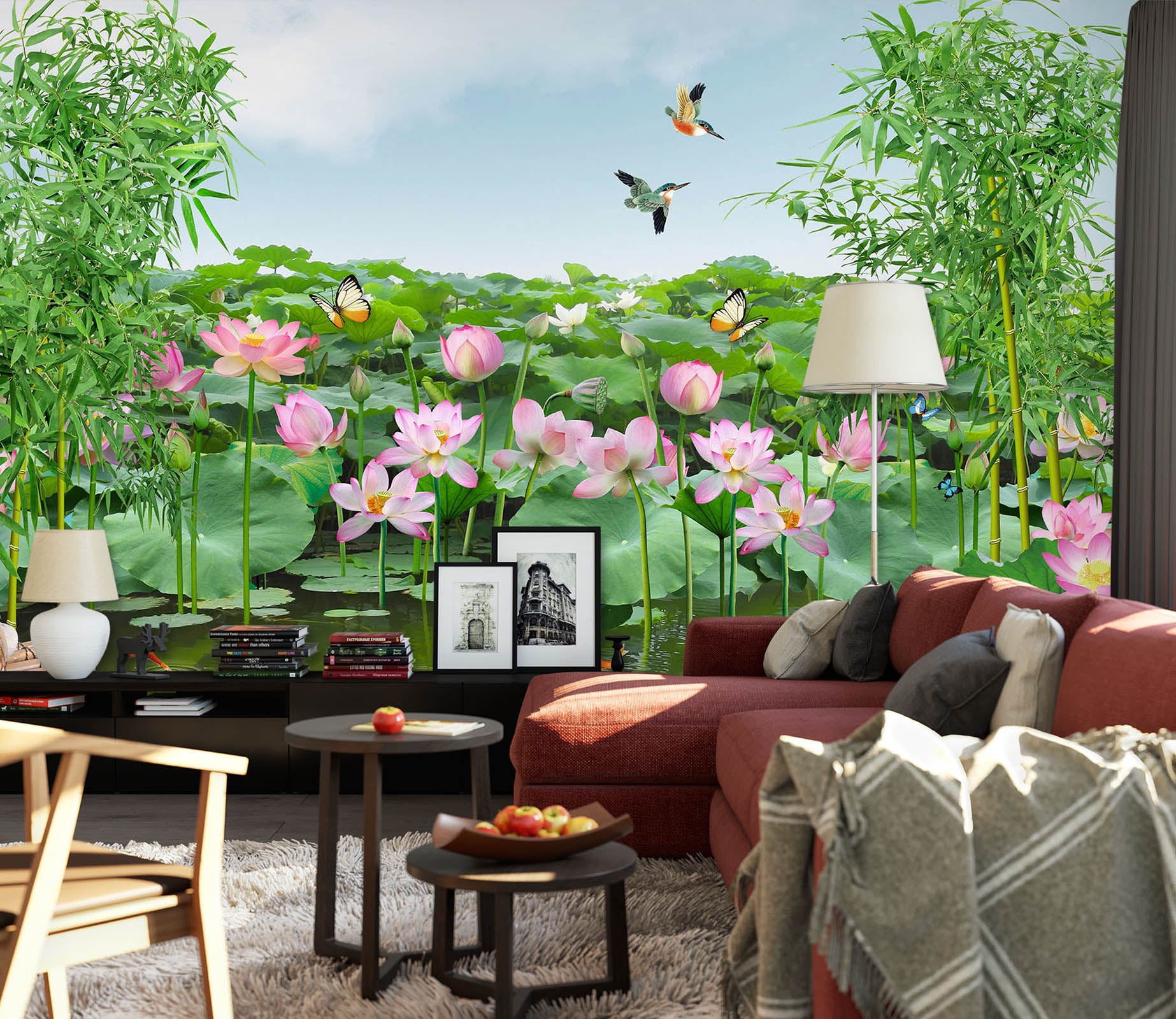 3D Lotus Pond 1591 Wall Murals