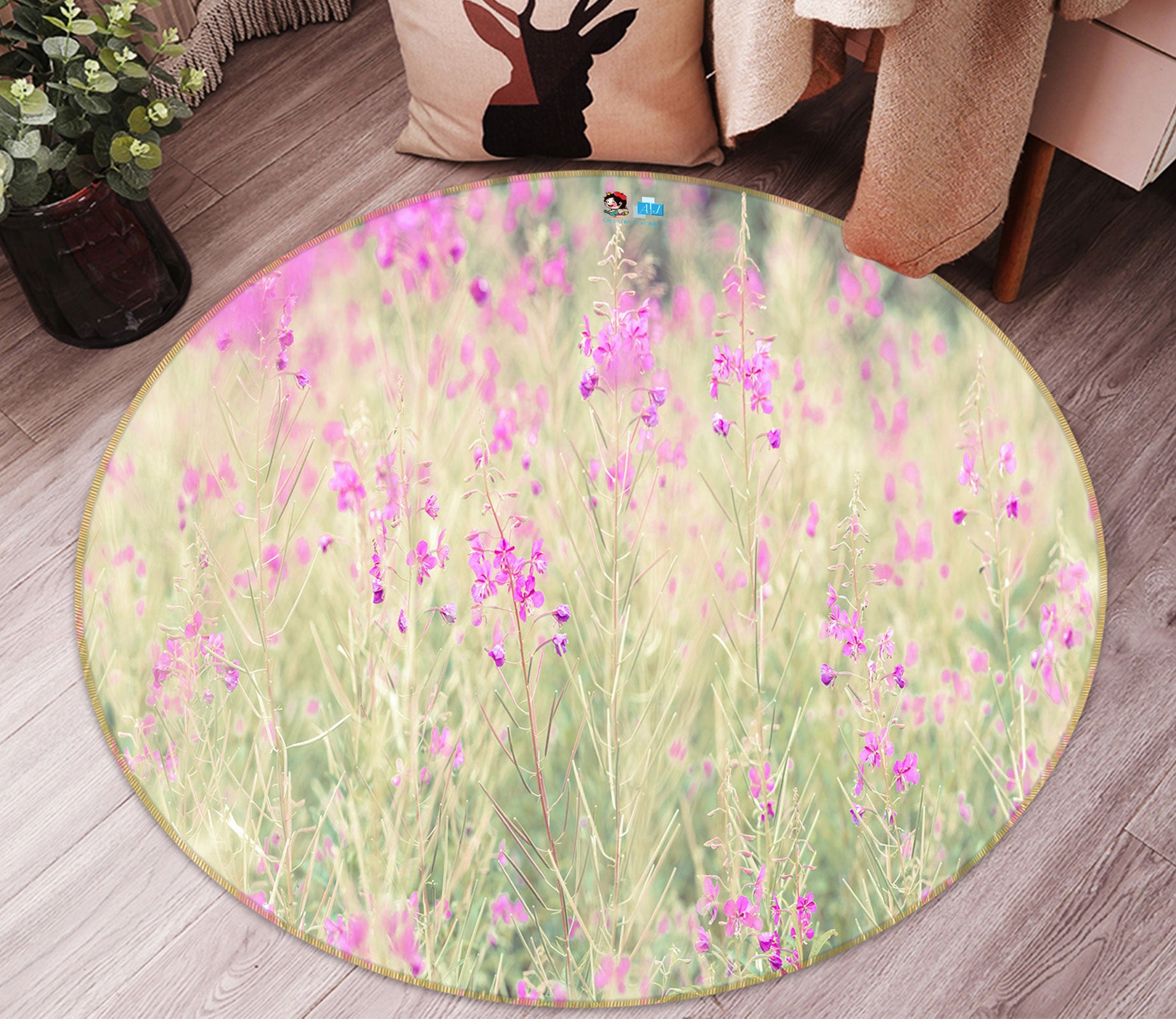 3D Wildflowers 7546 Assaf Frank Rug Round Non Slip Rug Mat