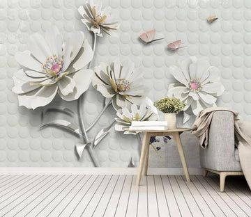 3D White Flower Butterfly WC2050 Wall Murals