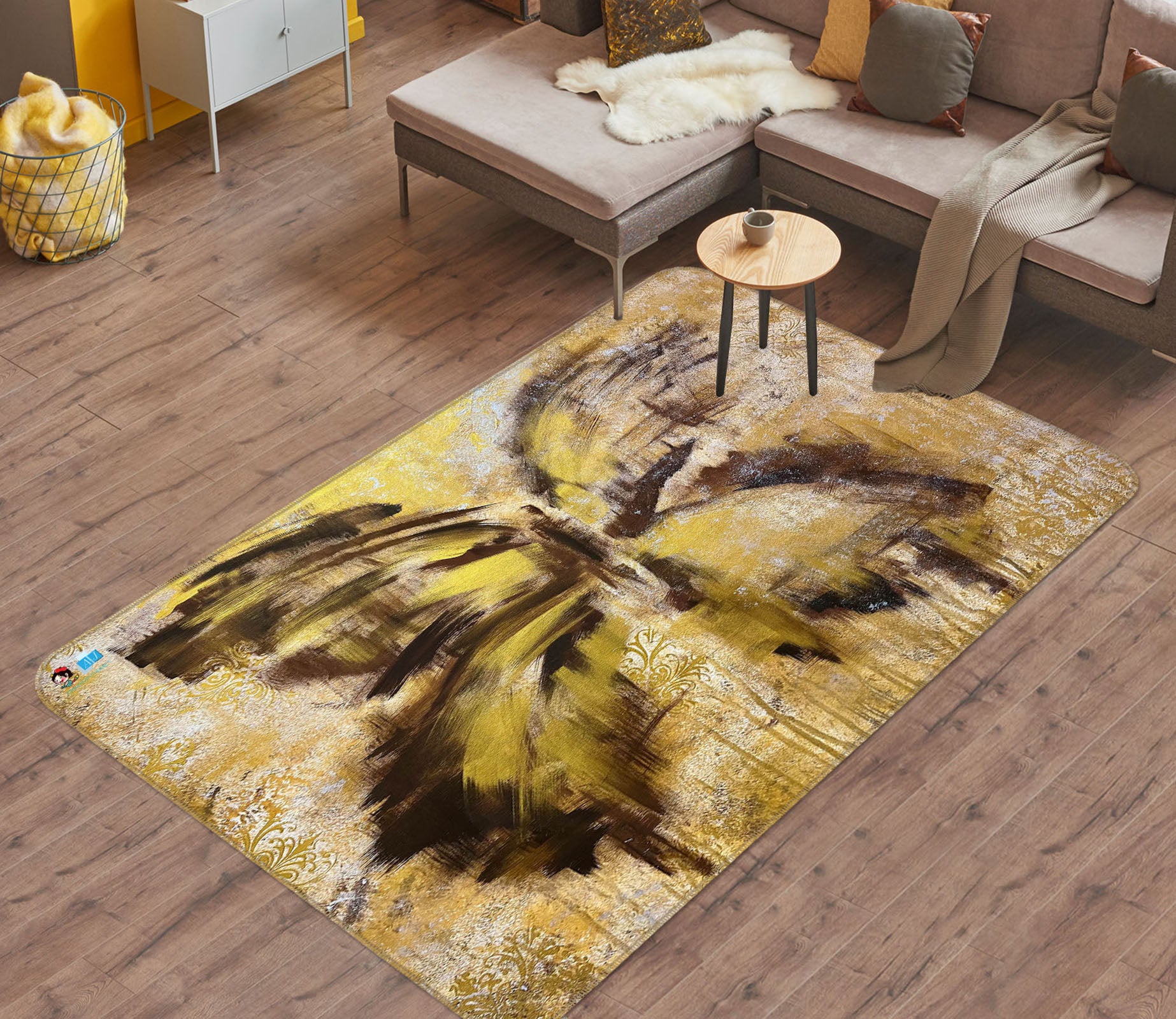 3D Painted Yellow Butterfly 4111 Skromova Marina Rug Non Slip Rug Mat