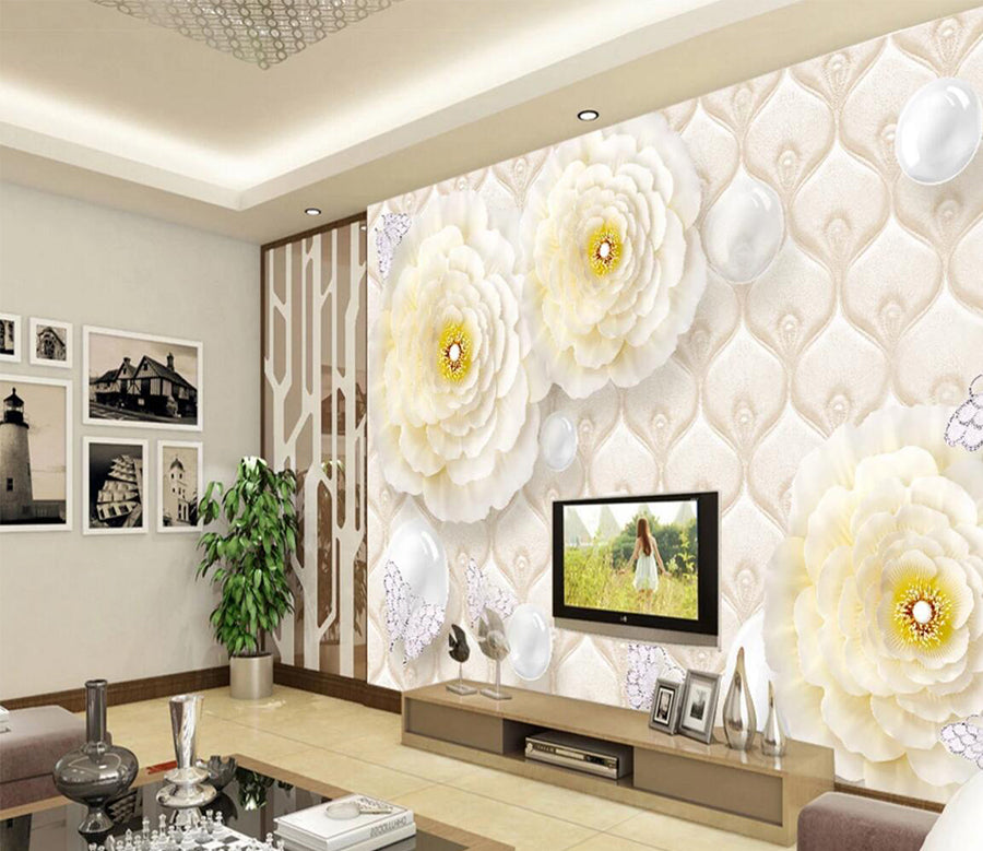 3D Yellow Peony Pearl WC743 Wall Murals