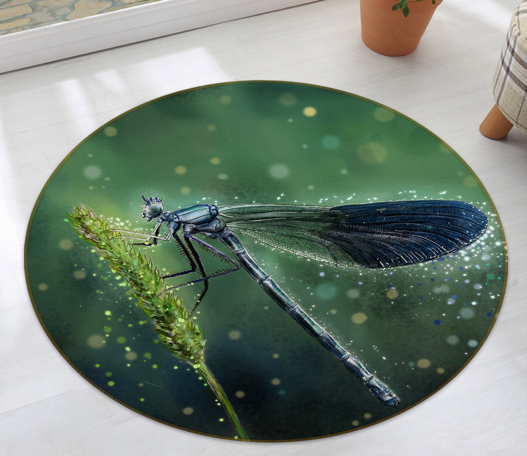 3D Dragonfly 37217 Animal Round Non Slip Rug Mat