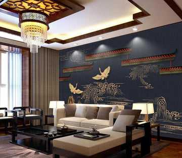 3D Roof Crane Stone WC405 Wall Murals