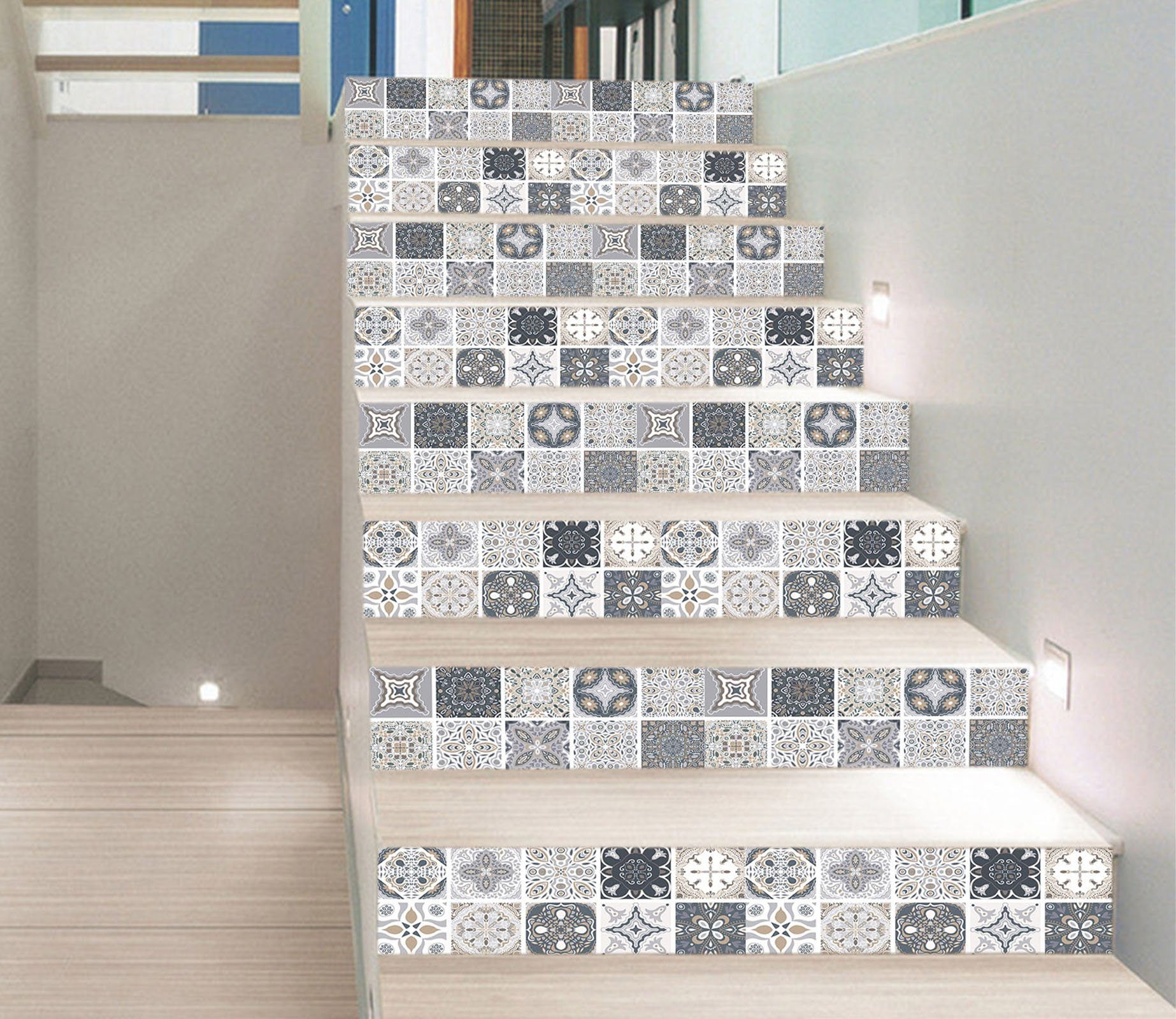 3D Court Vintage Mosaic 31235 Marble Tile Texture Stair Risers Wallpaper AJ Wallpaper 