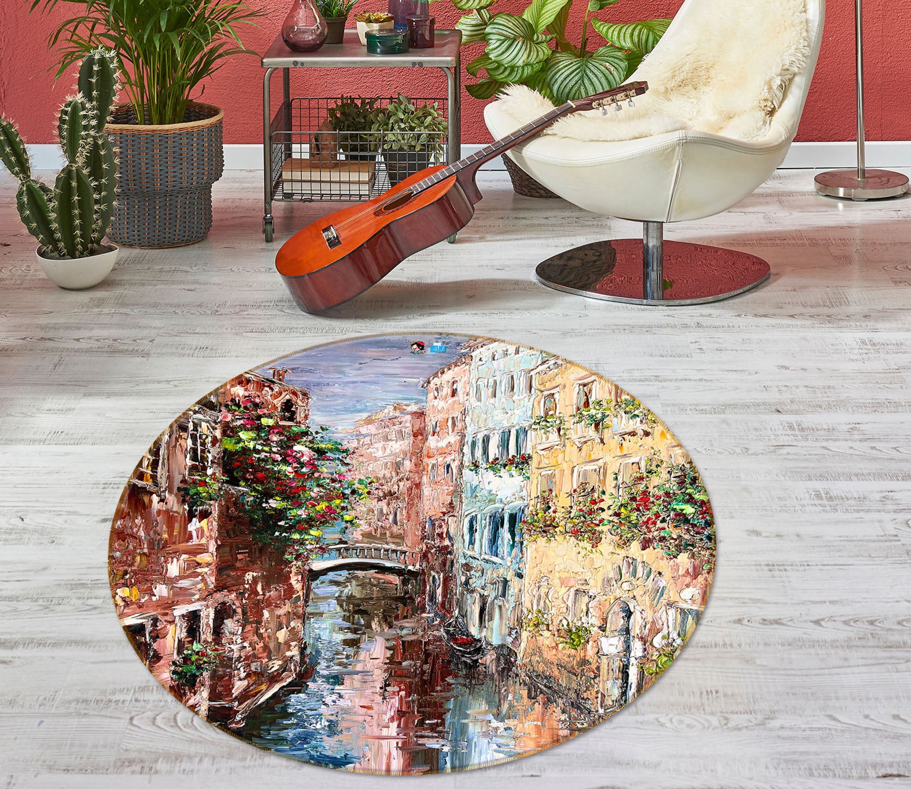 3D Oil Painting Town 4031 Skromova Marina Rug Round Non Slip Rug Mat