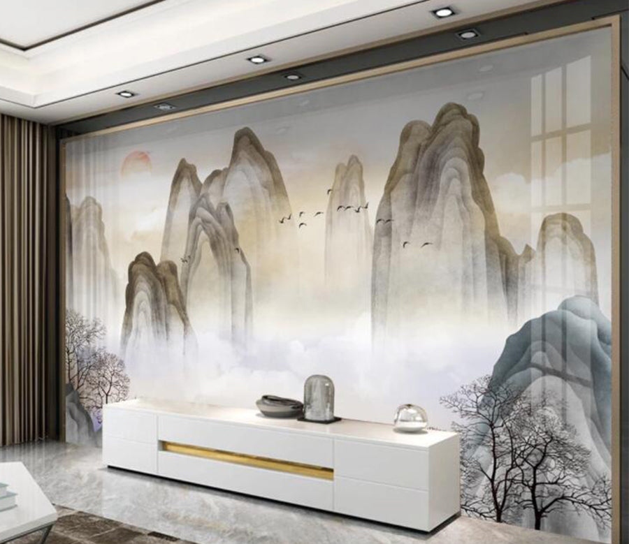 3D Cliff Tree Hill WC2732 Wall Murals