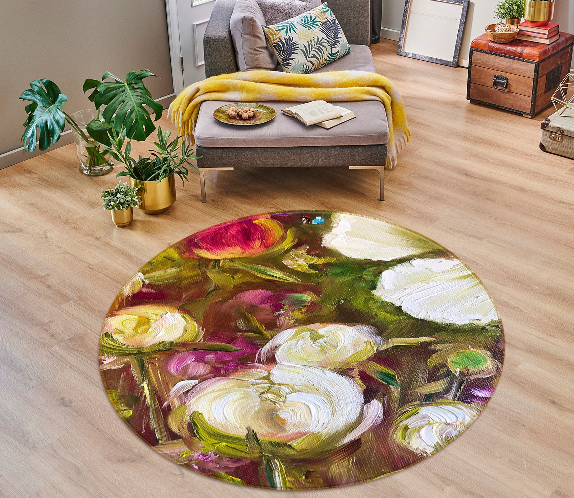 3D Rose Bouquet 730 Skromova Marina Rug Round Non Slip Rug Mat