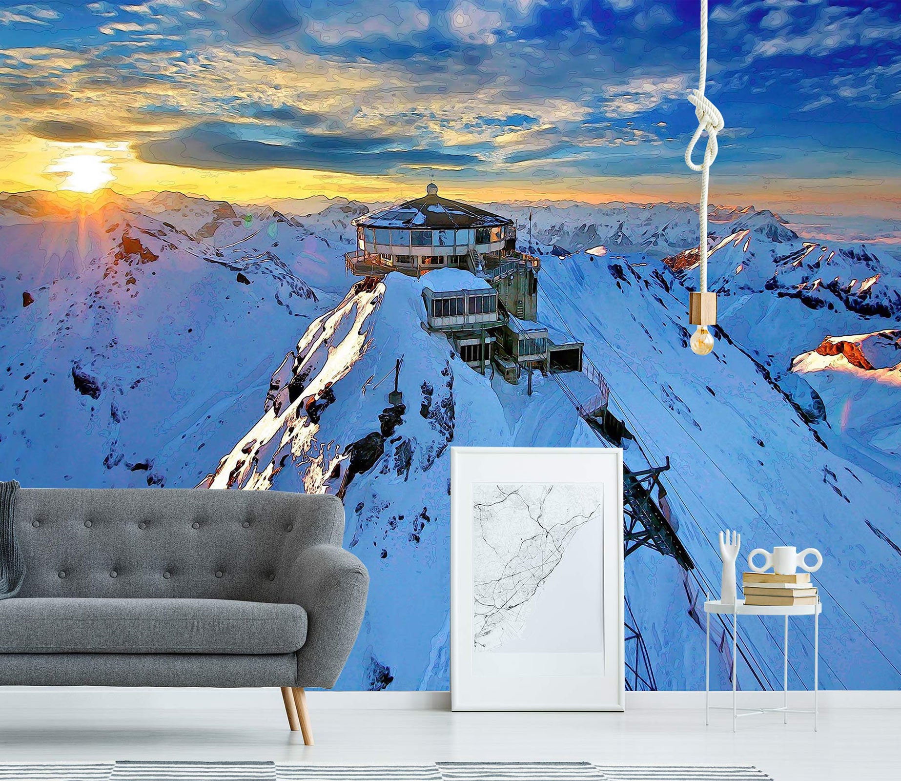 3D Snow Mountain Top Sun 9186 Alius Herb Wall Mural Wall Murals