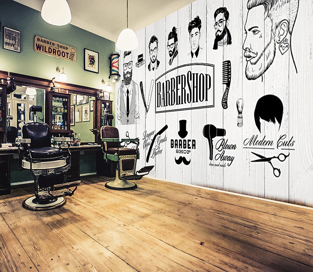 3D Men Look 1422 Barber Shop Wall Murals