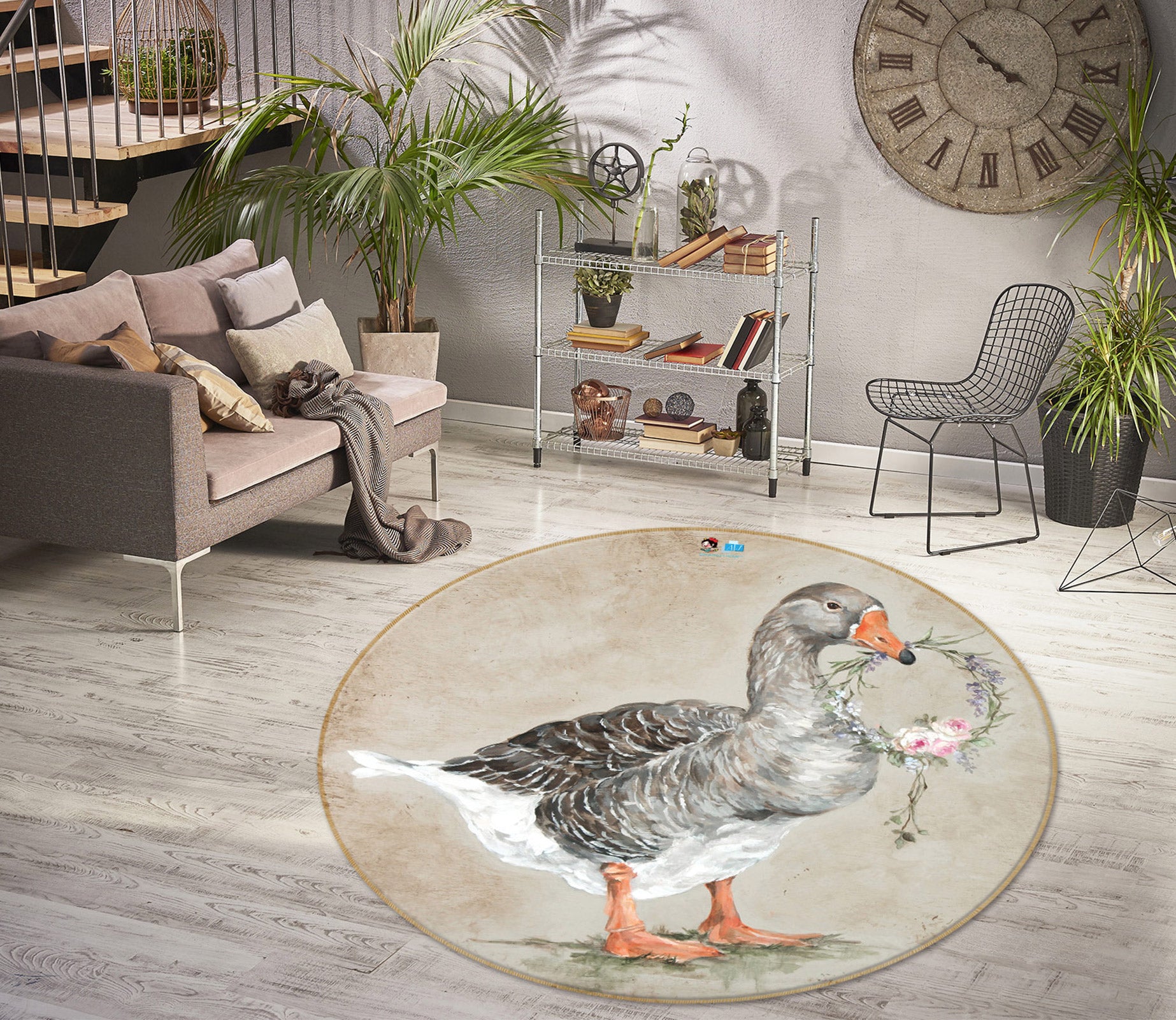 3D Wreath Duck 1163 Debi Coules Rug Round Non Slip Rug Mat