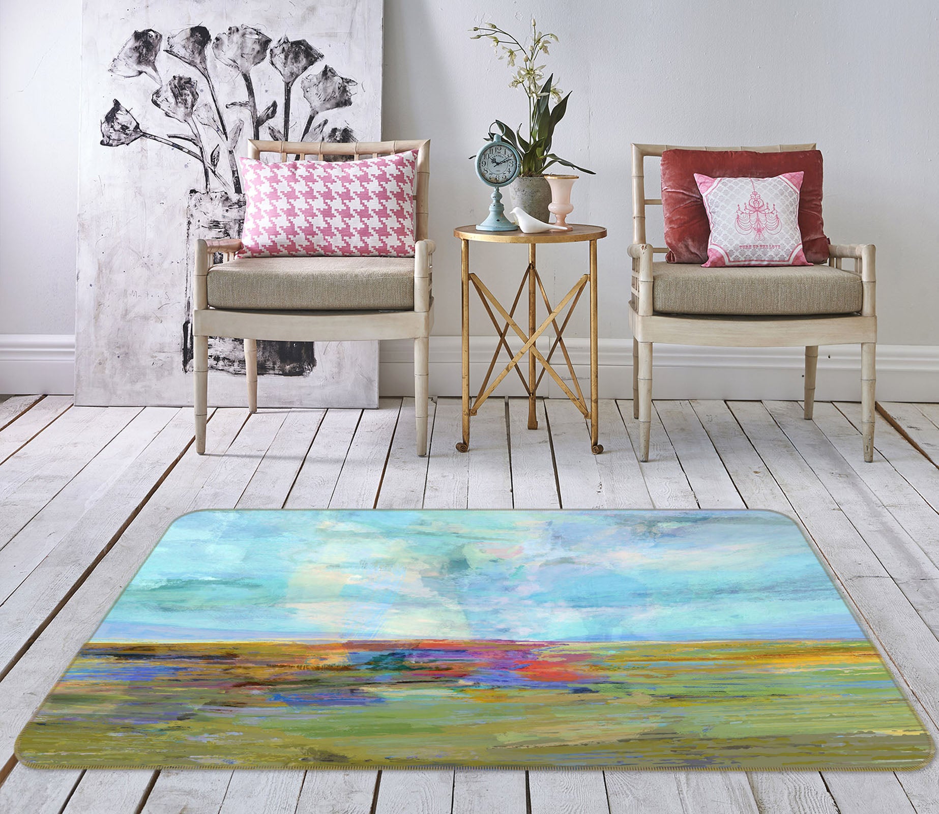 3D Sky Grass Ink Painting 84018 Michael Tienhaara Rug Non Slip Rug Mat