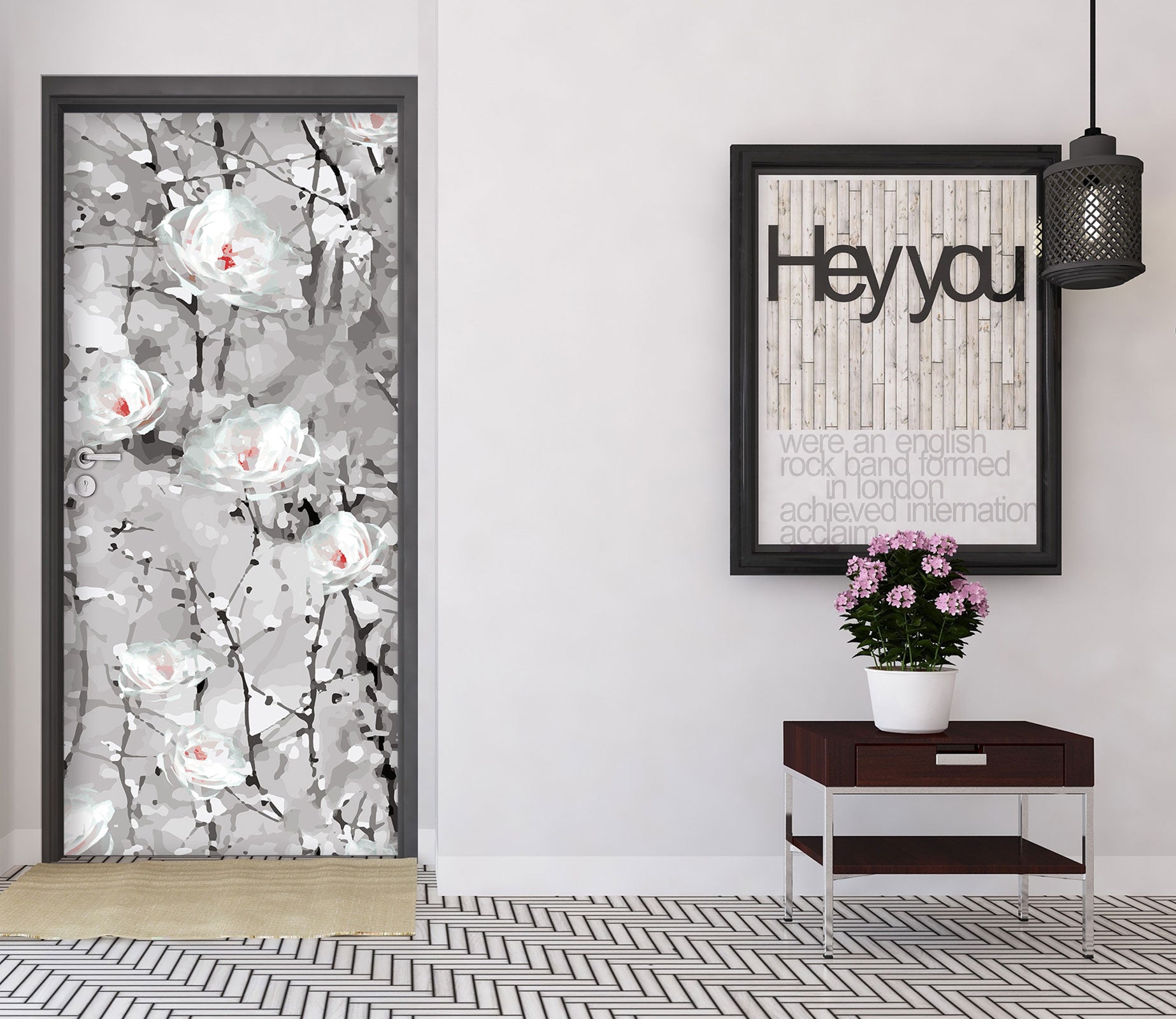 3D White Flower Painting 133 Door Mural