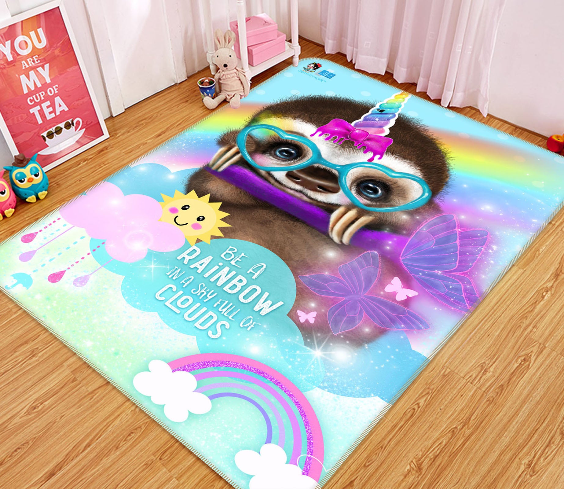 3D Butterfly Sloth 8522 Sheena Pike Rug Non Slip Rug Mat